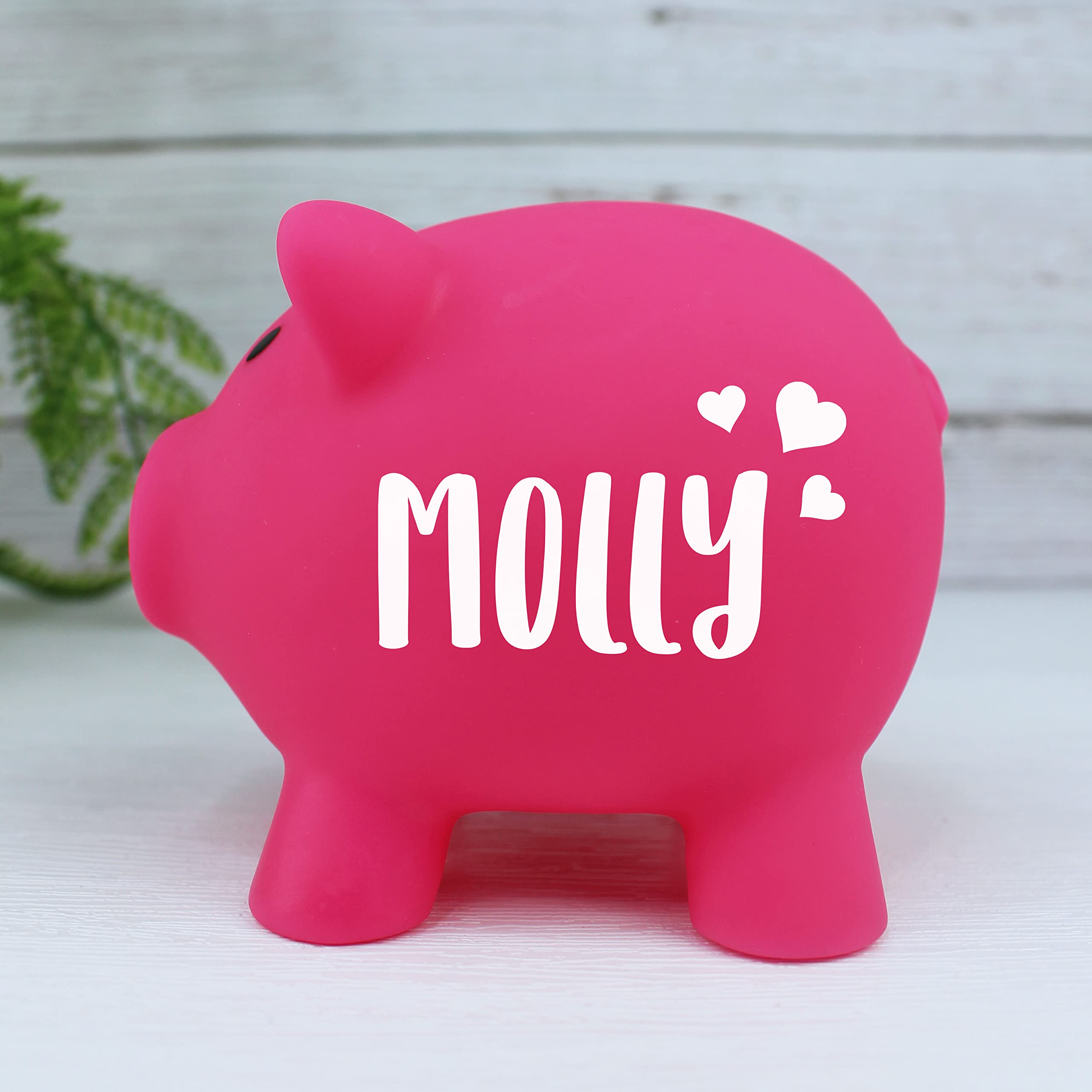 eBuyGB Personalised Plastic Piggy Bank, Kids Money Box, Saving Money Jar Keepsake for Children, Novelty Gift (Pink)