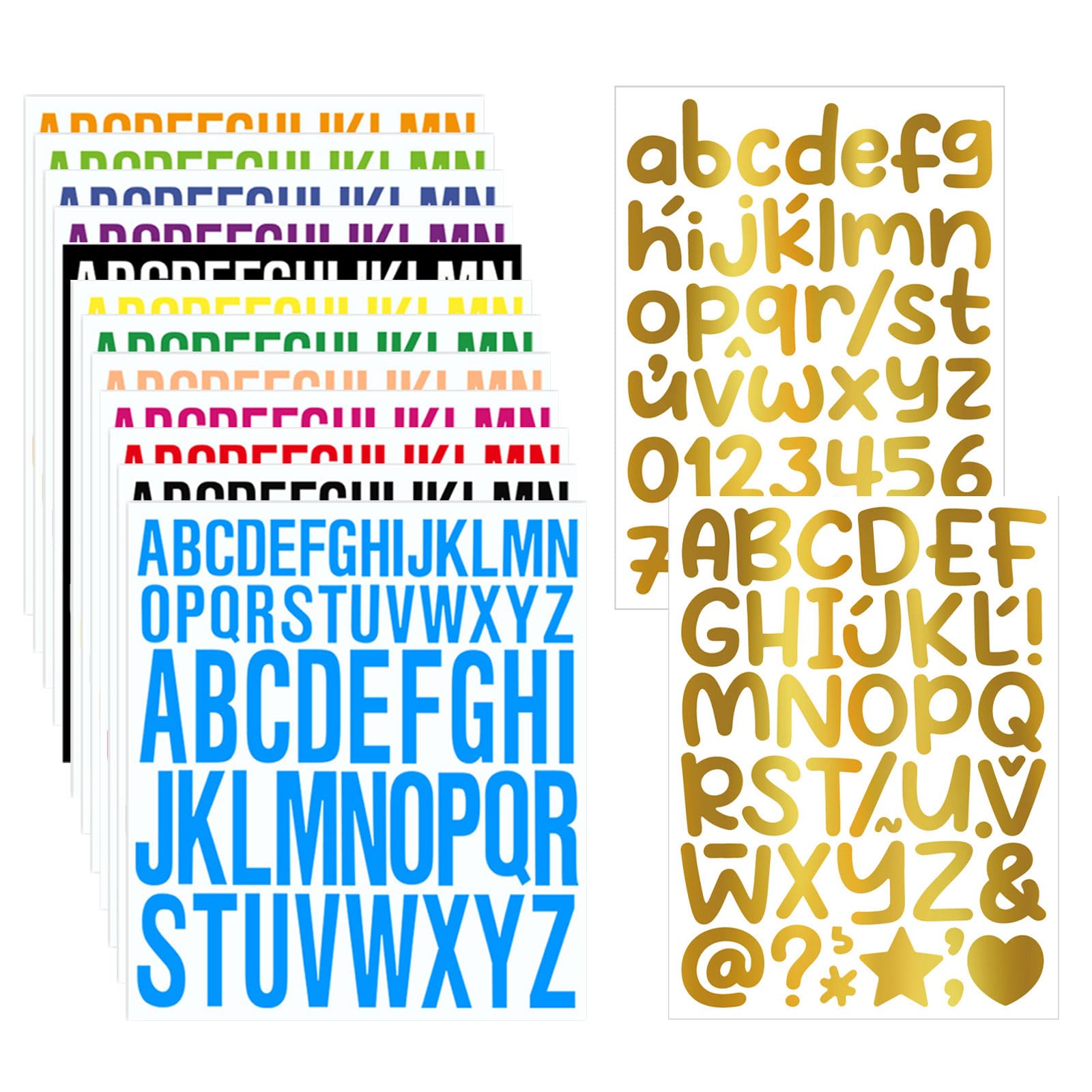 14 Sheets Vinyl Stickers, Letter Stickers, Number Sticker, Stick On Letters, Alphabet Stickers for Scrapbooking, DIY Crafts, Signs, Greeting Cards, Water Bottles (Colorful, Gold)