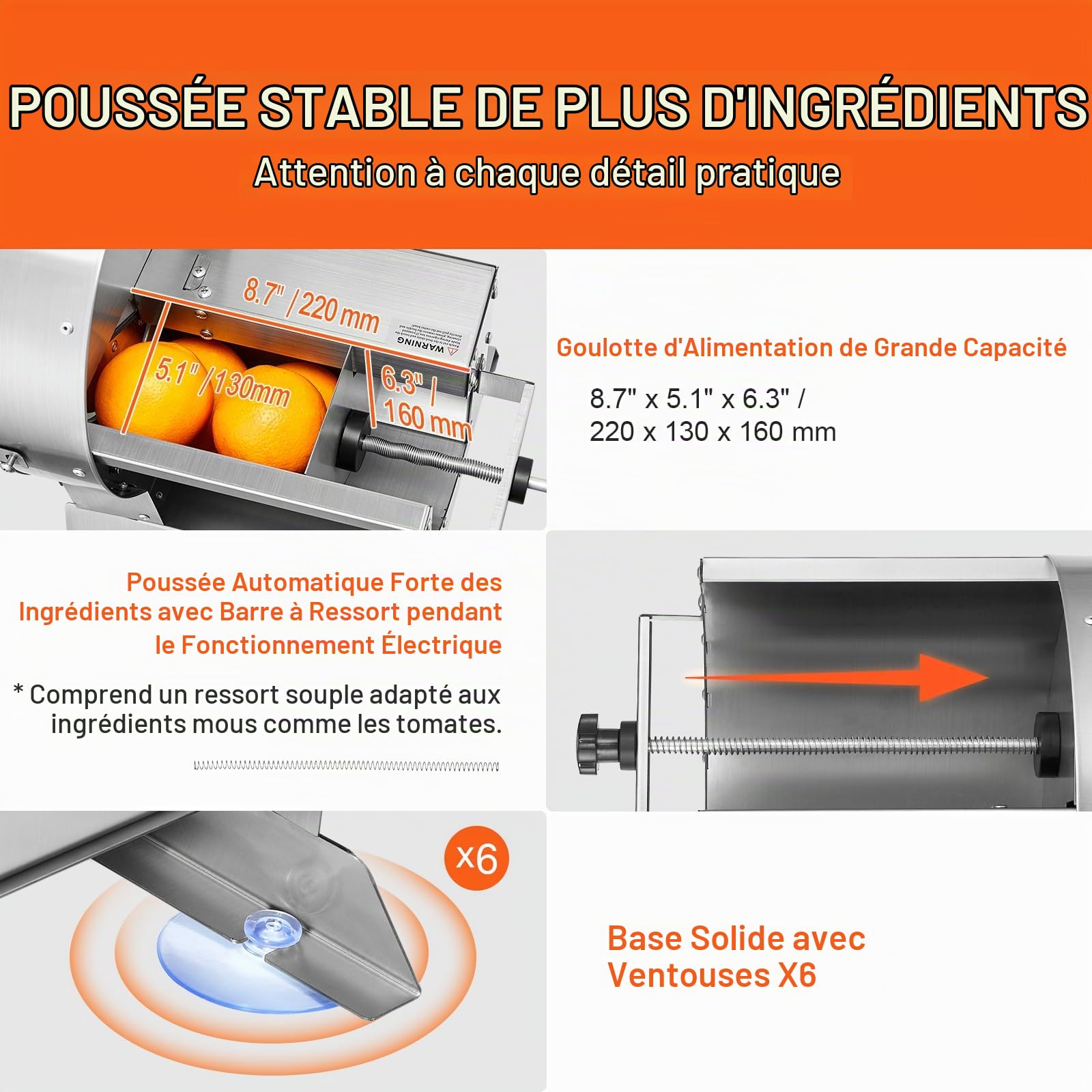 VEVOR Trancheuse Jambon Électrique 0-12 mm Épaisseur Réglable, Trancheur de Légumes Fruits Convertible en Manuelle, Machine à Trancher les Aliments Inox, Grand Port d'Alimentation pour Pomme de Terre