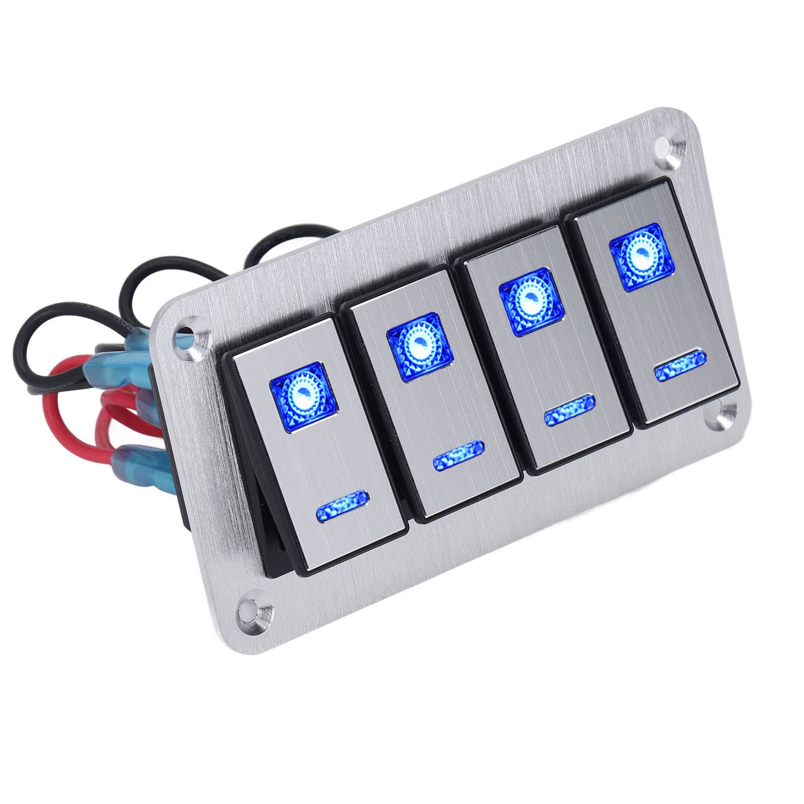 2 Interruttori A Bilanciere Rotondi On/Off Con LED Blu 12V, Per Auto E Cruscotto, Taglio Pannello 20mm, 6A 250V - 2