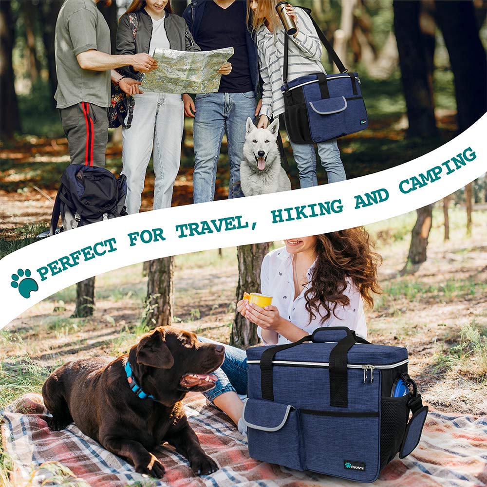 PetAmi Bolsa de viaje para perros, organizador de bolsas de viaje para mascotas, bolsa de viaje para comida para perros con recipiente de alimentos y cuencos, suministros de viaje para perros,