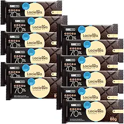 12 Tabletes de Chocolate Amargo 70% Cacau 80g Zero Adição de Açúcar e Zero Lactose Presente Sobremesa Fitness Doce Saudável Dieta Low Sugar