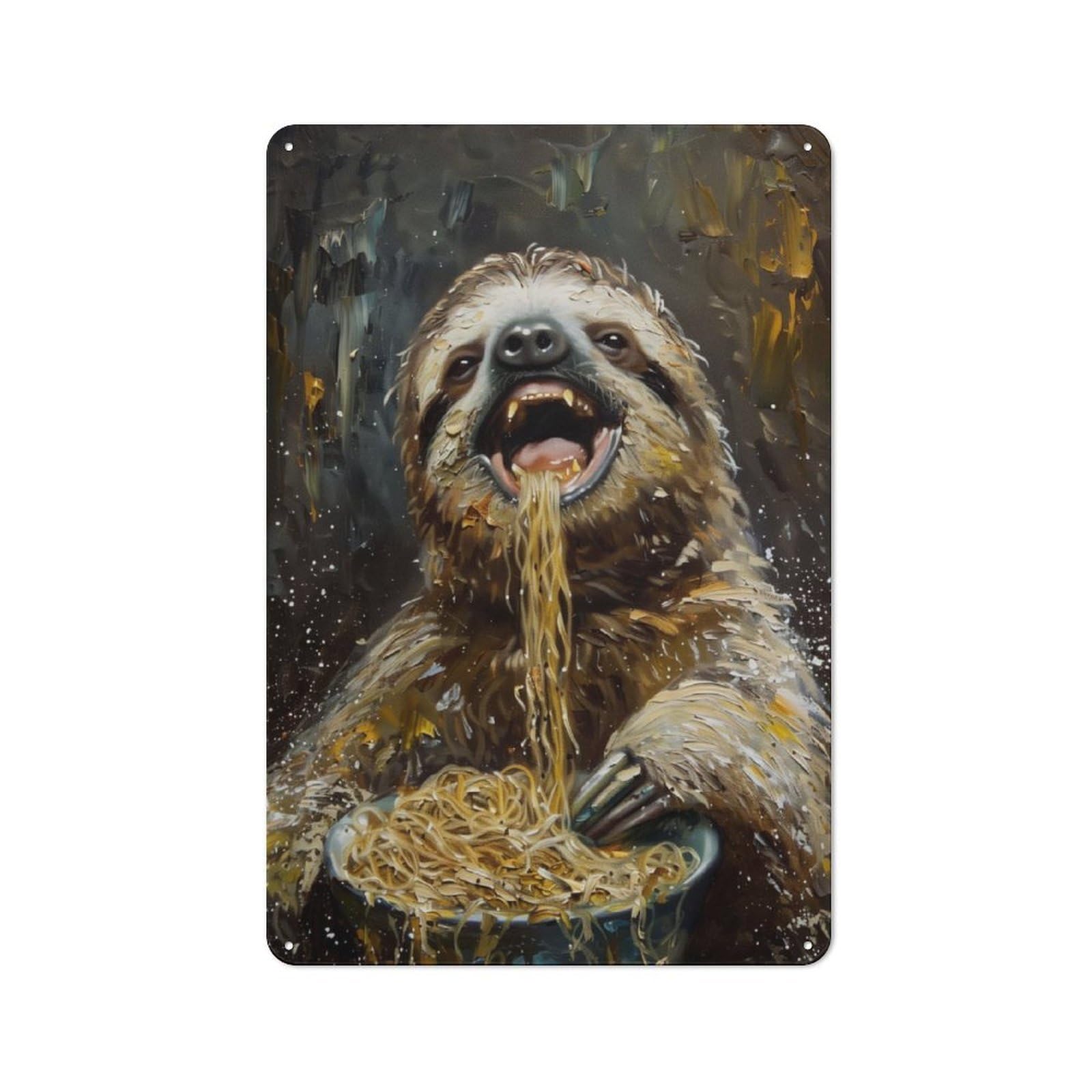 Junmoney Funny Sloth Spaghetti Eat Vintage Tin Sign 30X20cm With For Studio Or Craft Room, A Winter Wall Decor Update For Creative-Space Collectors
