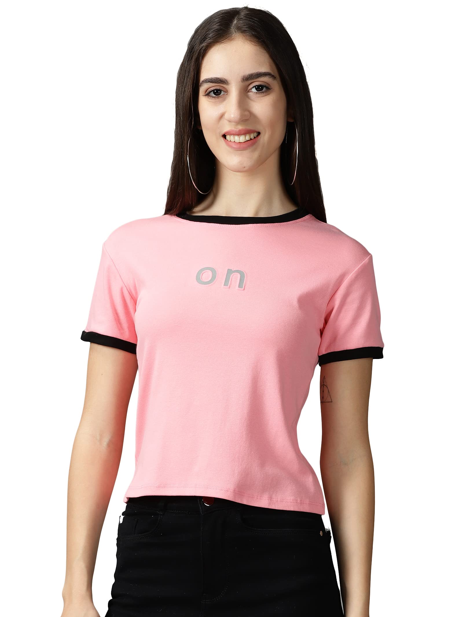 Women's Round Neck Solid Pink Regular Top-TG-290_Pink
