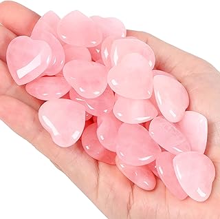 ZHIYUXI 20PCS Rose Quartz Heart Crystal Stones Crystals and Healing Stones Crystal Hearts Worry Stone Gemstones and Crystals Healing Crystals Set Crystal Gifts Energy Balance Meditation Reiki