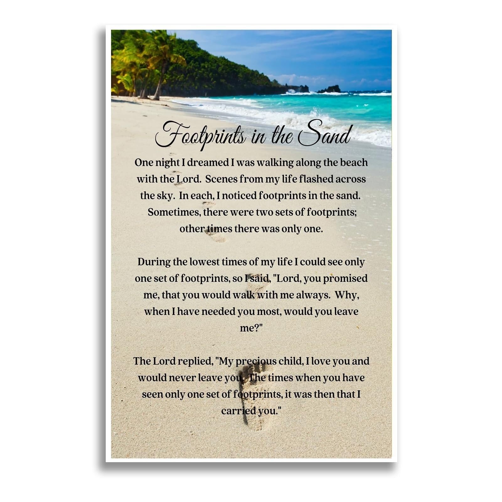 KCDFDVJFBM Footprints In The Sand Jesus Poem When You Saw Only One Set Of Footprints Christian Faith For Office Home Church Decor