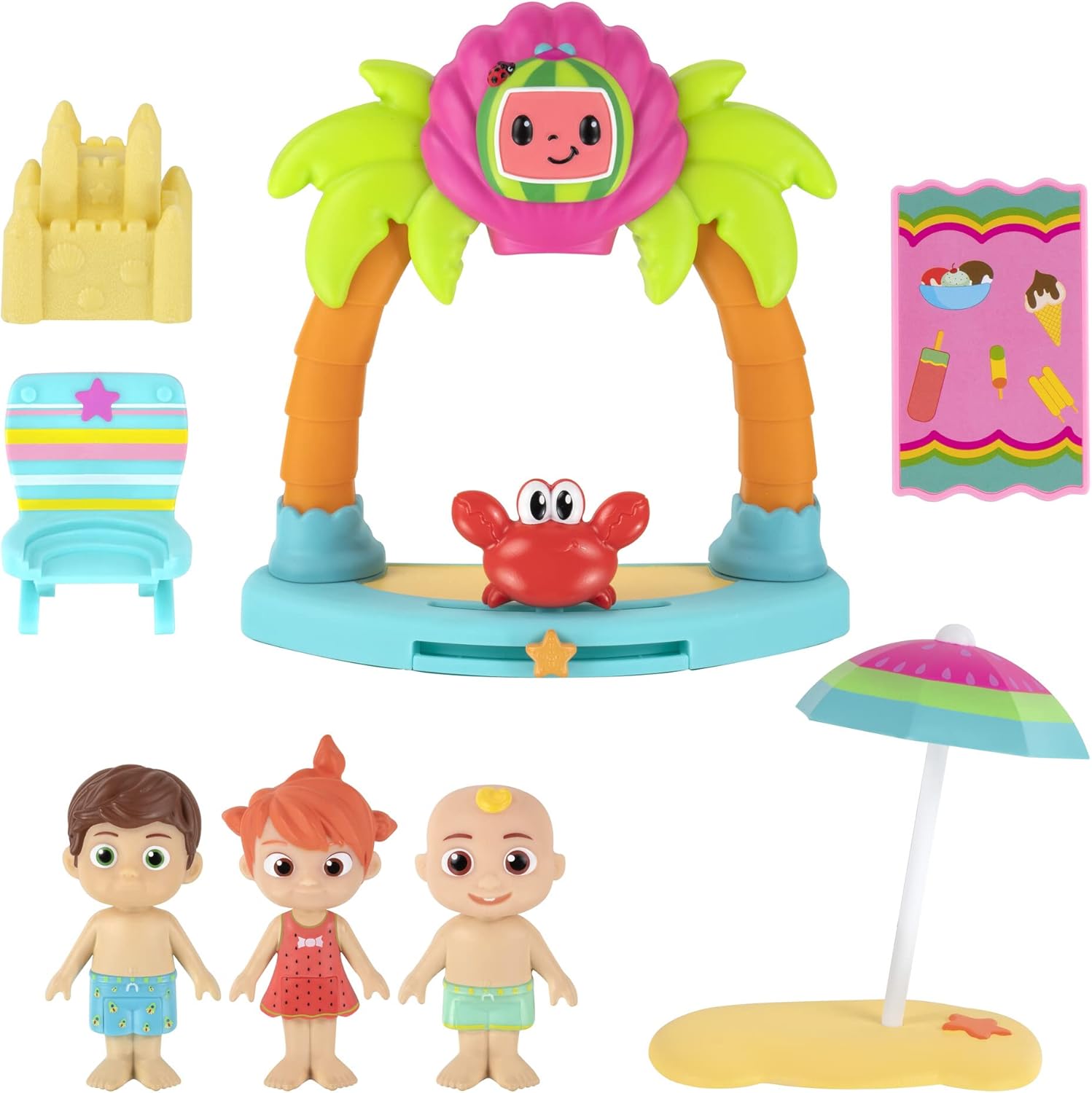 CoComelon Family Beach Time Fun Playset - Features JJ, Tomtom & YoYo with Sandcastle, Umbrella, Beach Chair, Towel, Beach Playset : Toys & Games