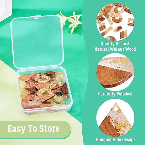 Miniatura 6 de Beadthoven - 20 piezas de 10 pares de dijes de madera de resina para bricolaje, aretes bohemios, colgantes de madera de resina de lámina de oro