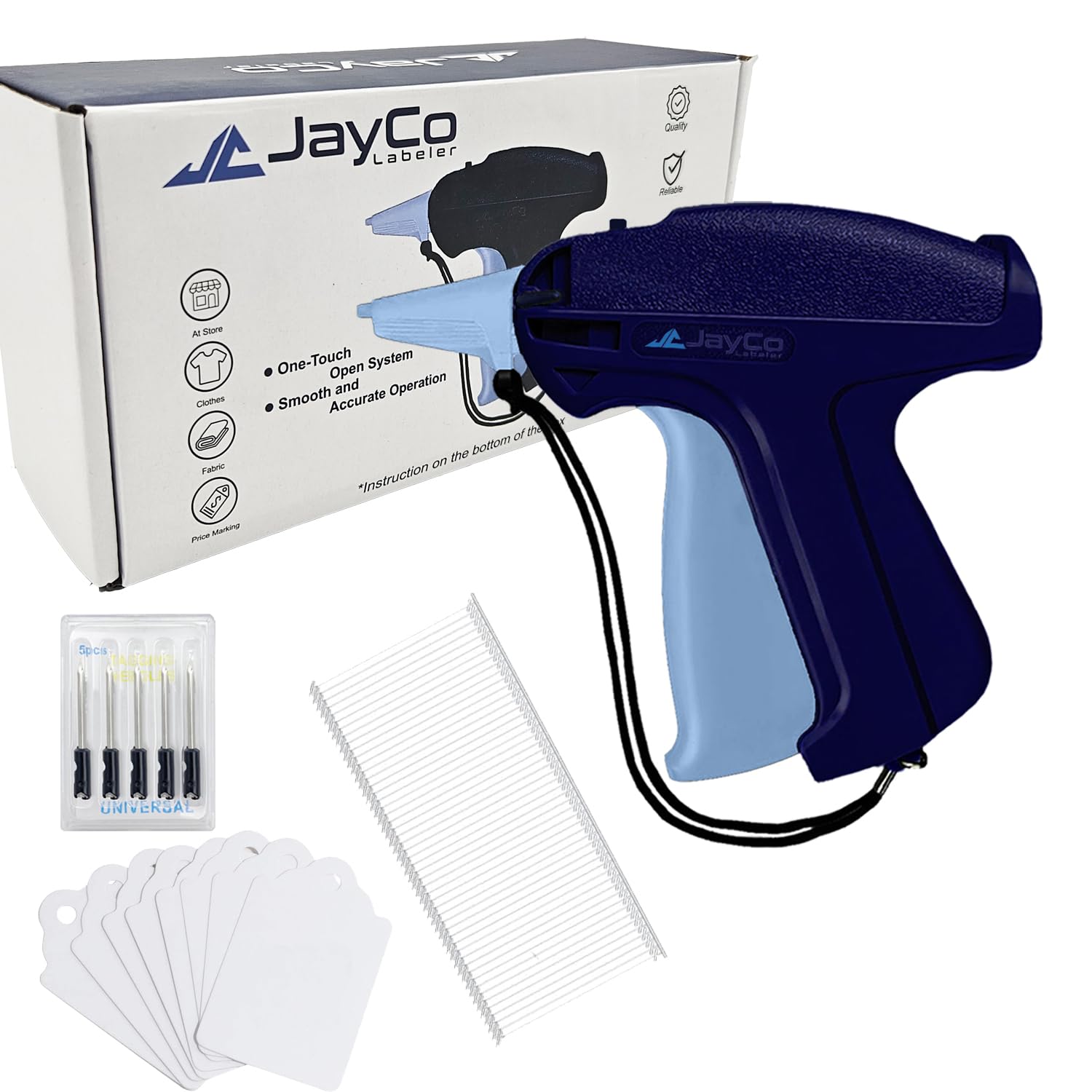 JayCo Standard Tagging Gun (Not Stitch Gun) Kit – Includes Standard Price Tag Attacher Gun, 6 Steel Needles, 1000 pcs 2" Barbs & 200 pcs White Price