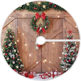 CZXW Christmas Tree Skirt Christmas Barn Wood Door Tree Skirts Xmas Trees Mat for Home Holiday Party Decoration 36 Inch