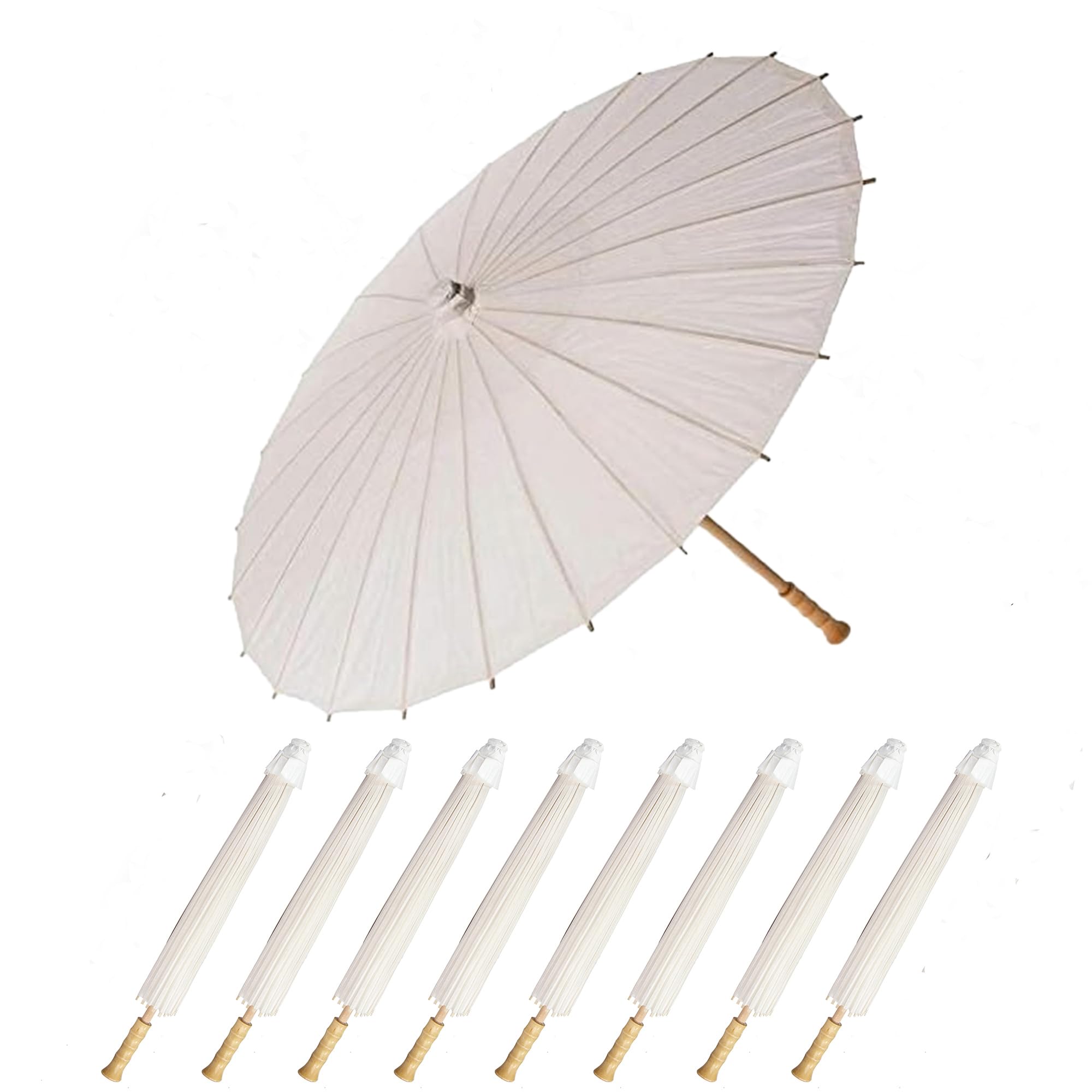 WUKUAIER 33 inch Parasols for Wedding bulk White Parasol Umbrella Decorative Chinese Japanese Paper Umbrellas for Weddings Crafts for Wedding bridal Party Decor 8pk