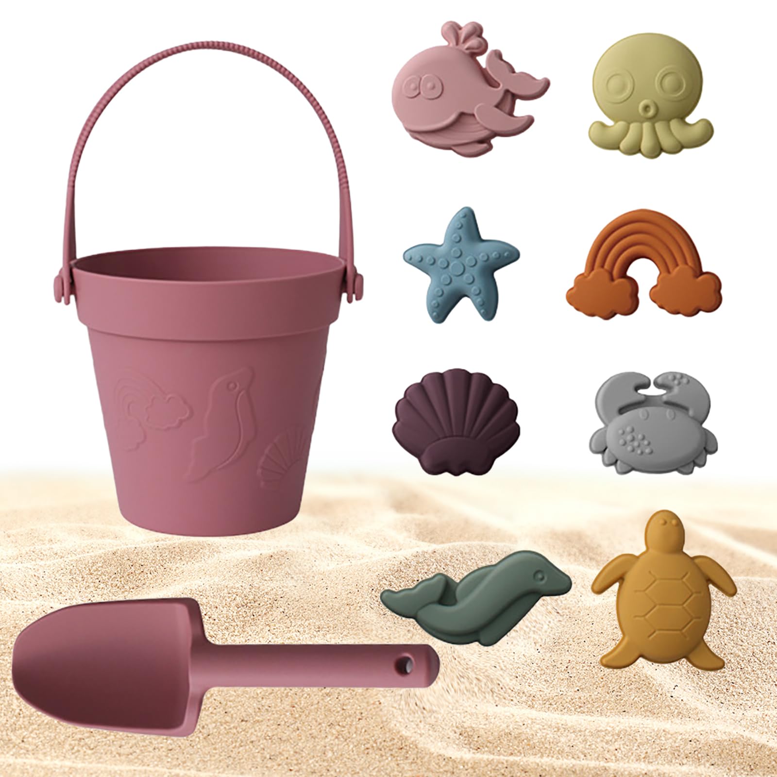 CHSEEO Beach Toys, 8 PCS Collapsible Bucket and Spade Beach Set Kids, Silicone Sand Toys for Boys Girls, Outdoor Water and Sand Beach Toys for Kids Children Toddlers-4