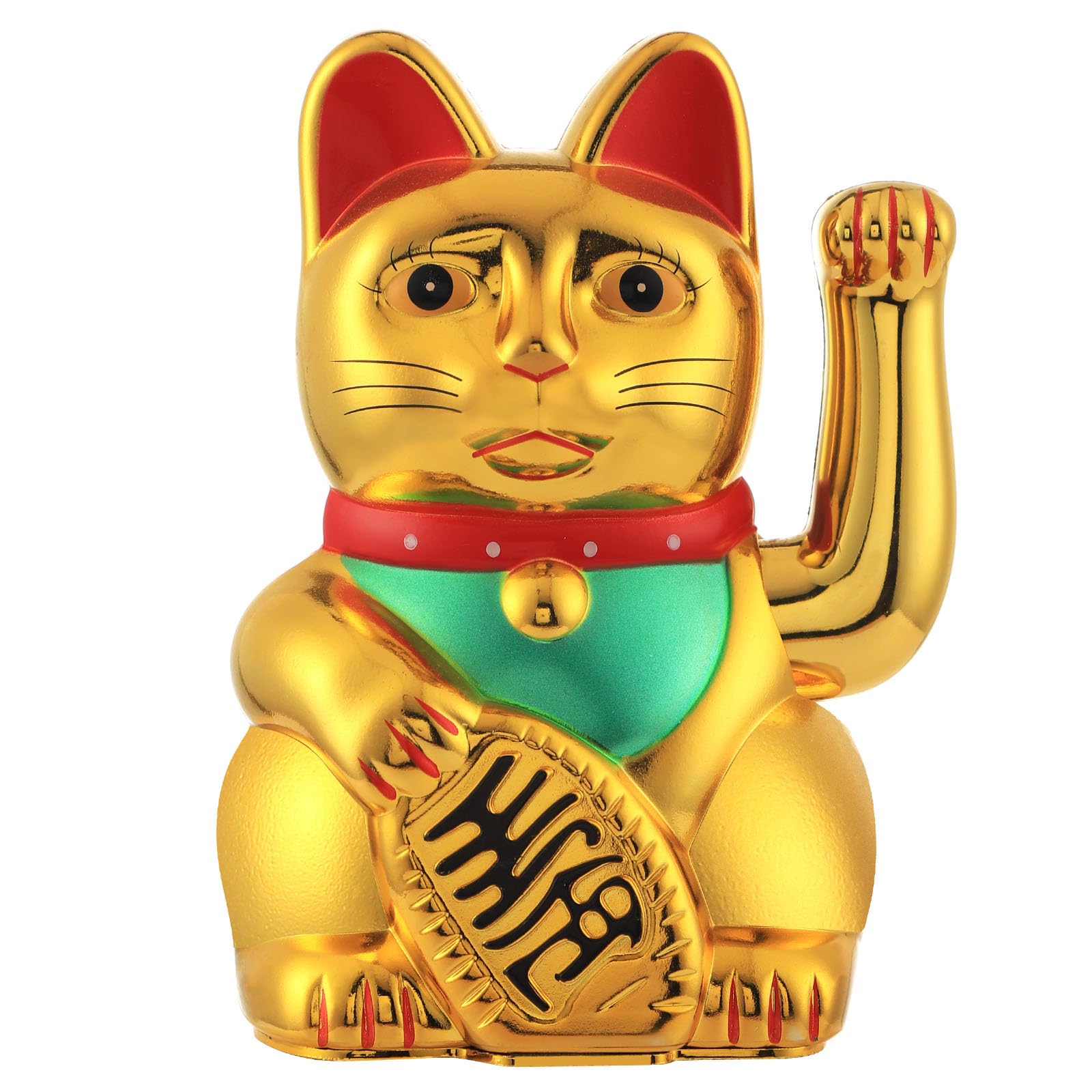 IBWell Maneki Neko - Gato de la suerte de Maneki Neko, dorado y negro, con brazo ondulante, funciona con pilas, para dinero de la fortuna y buena suerte (dorado, 10 pulgadas)