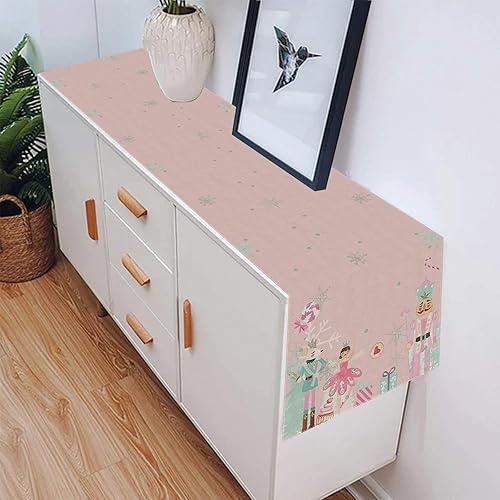 Miniatura 3 de PartyBuzz - Camino de mesa de Navidad de 120 pulgadas de largo, diseño de cascanueces rosados, decoración de camino de mesa de cocina y comedor