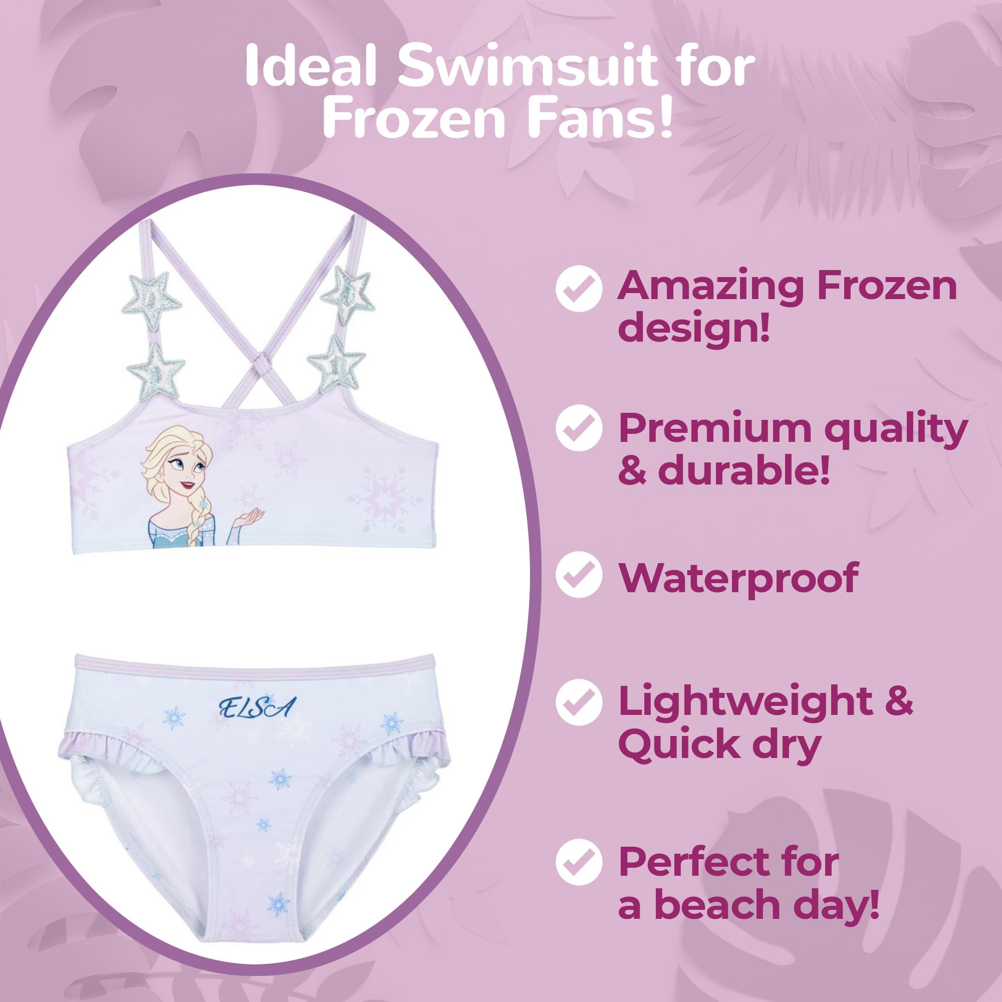 Bikini Enfant Reine des Neiges Elsa – Maillot de Bain 2 Pièces Fille – Bretelles Étoiles – Léger & Séchage Rapide