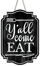 Retro Y'all Come Eat Kitchen Front Door Sign, Black Vintage Wood Plaque Hanger Restaurant Dining Room Pantry Home Decor, Funny Farmhouse Wooden Wreath Indoor Wall Hanging Decoration