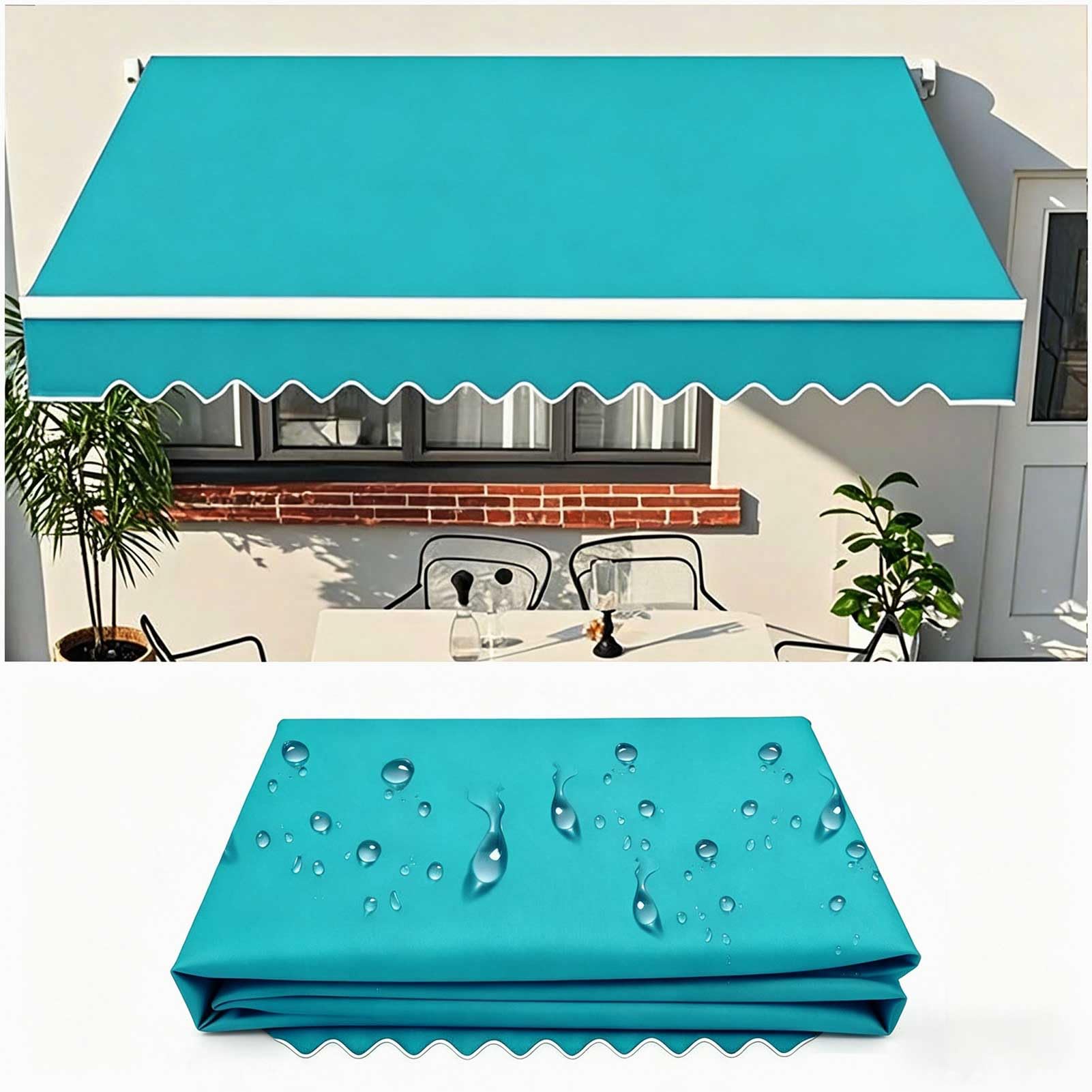 4.9x4m Retractable Awning Fabric Replacement, 2m/2.5m/3m/3.6m/4m/4.8m, Sun Shade Canopy for Patio, Waterproof Outdoor Awning Cover, Sunshade Shelter Canvas for Shop, Patio, Sky Blue