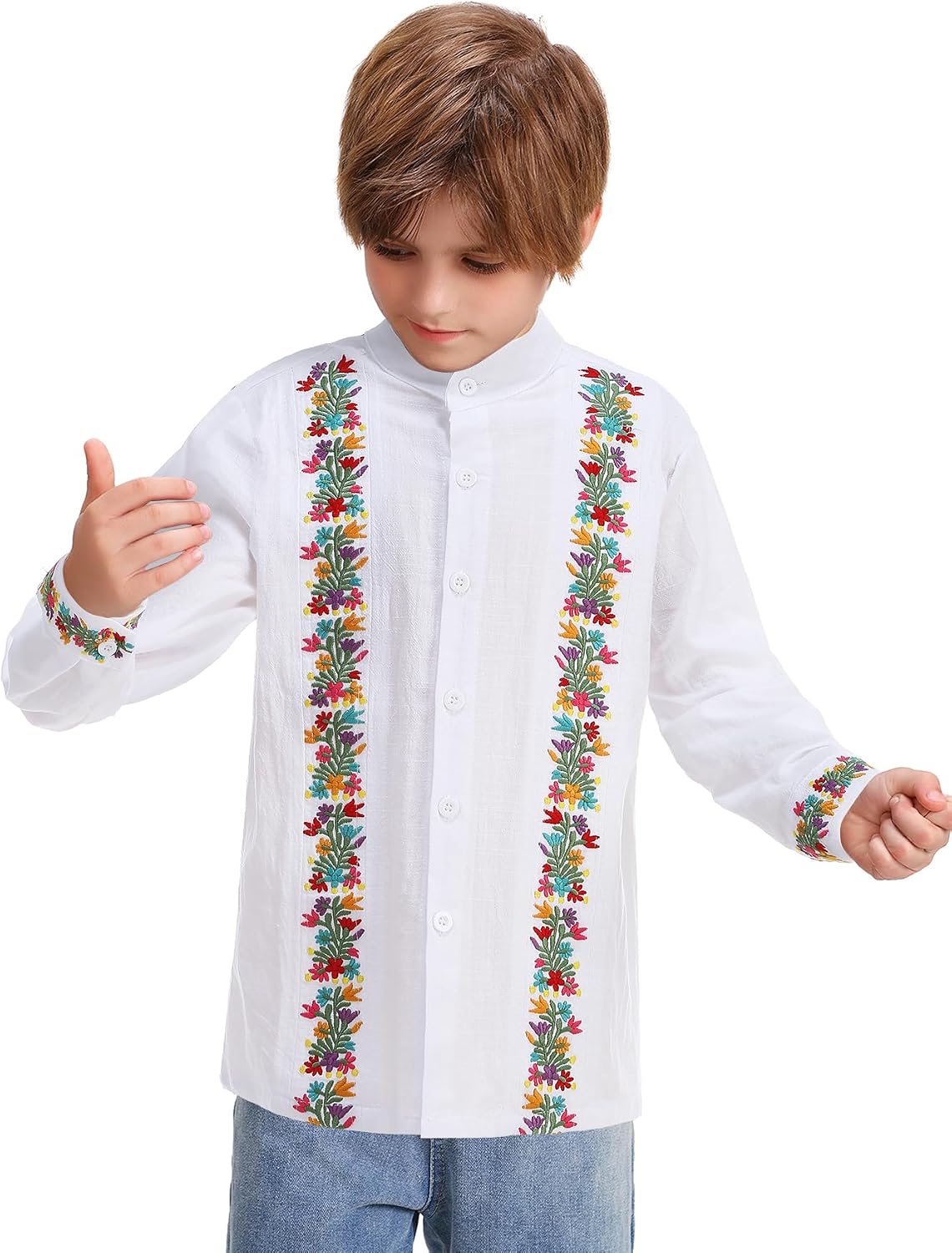 Mexican Shirts for Boys Guayabera Traditional Embroidered Cinco De Mayo Kids Button Up Fiesta Long Sleeve Outfit