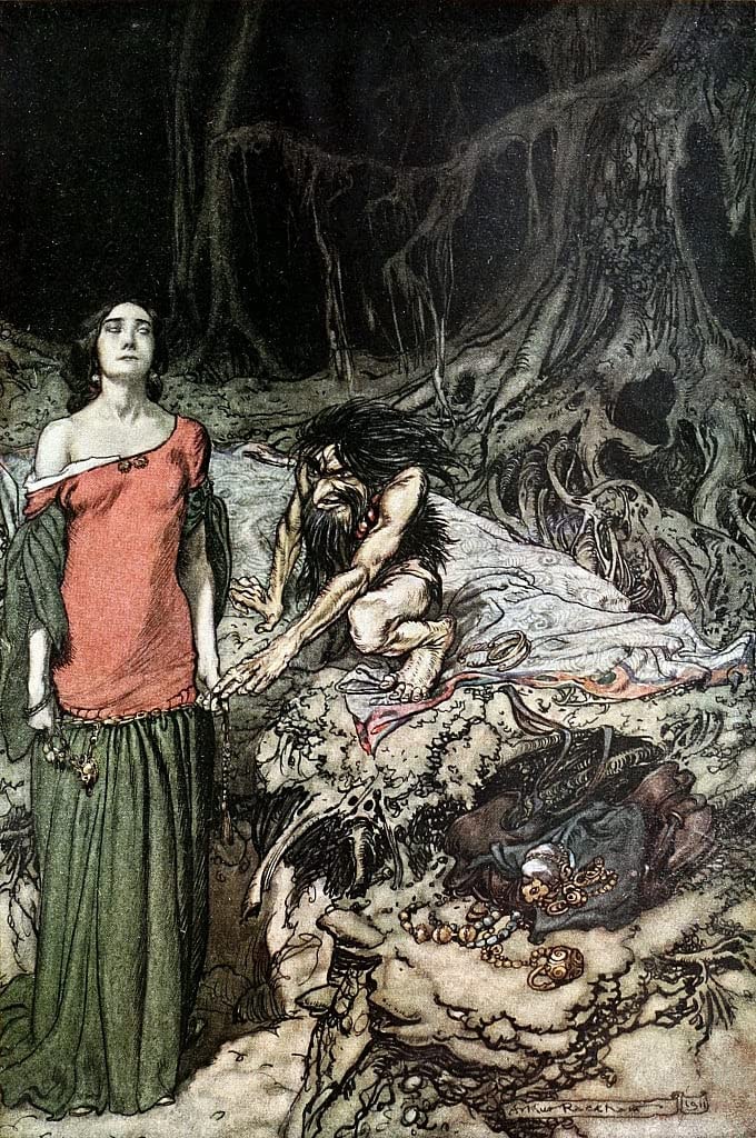 Toile Arthur Rackham la courtisation de Grimhilde impression d'art grand format