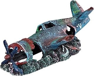 Balacoo Resin Fish Tank Ornament Fighter Plane Aquarium Decoration Cave Hideout Habitat Military Wreck Military Thunderbolt for Fish Tank Aquarium S