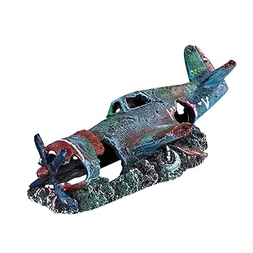 Balacoo Resin Fish Tank Ornament Fighter Plane Aquarium Decoration Cave Hideout Habitat Military Wreck Military Thunderbolt for Fish Tank Aquarium S