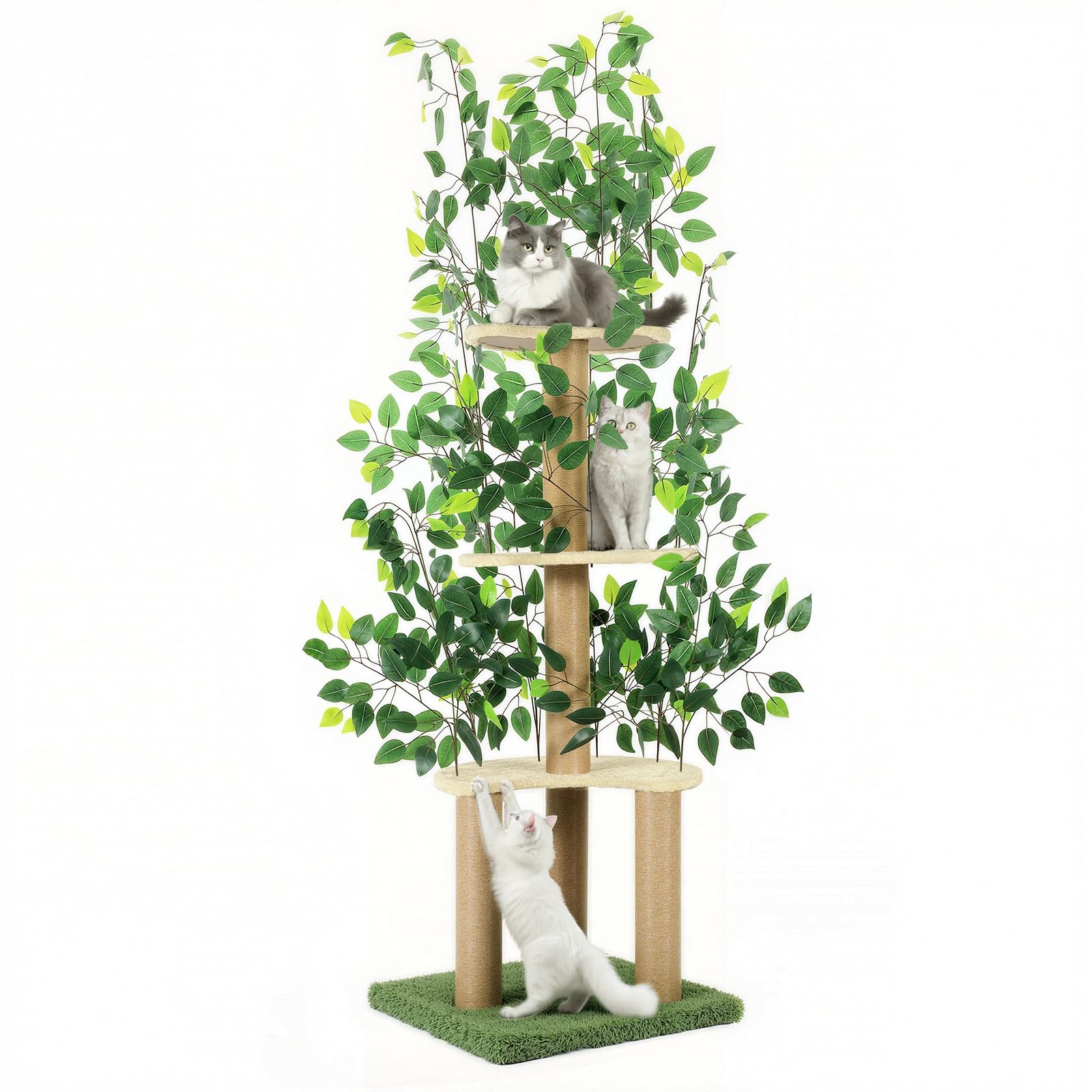 Cat Tree for Indoor Cats, Multi-Level Cat Tower for Climbing, Hiding and Sleeping, Scratching Post with Leaves, Sturdy Pet-Safe Cat Activity Tree