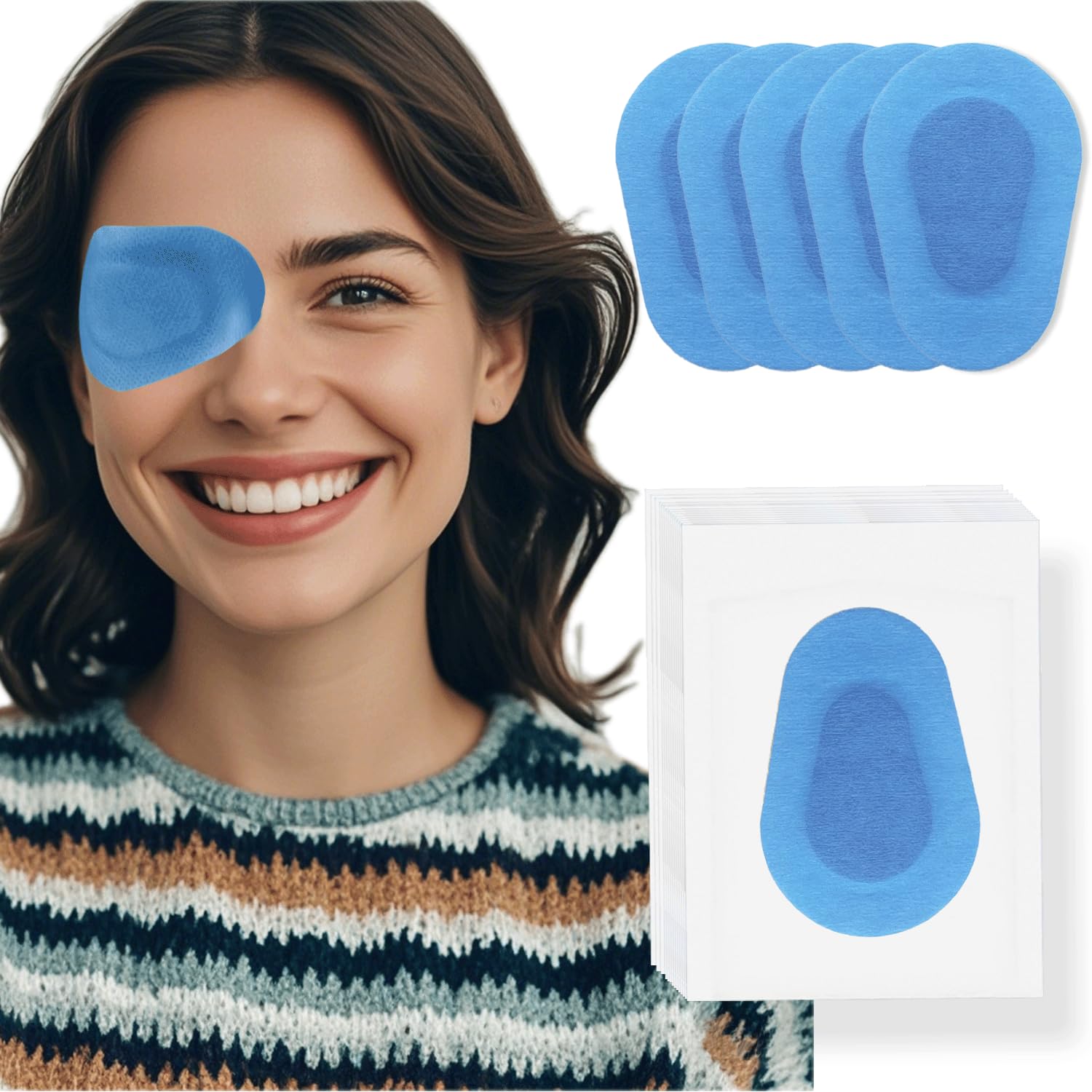 20 Pcs Adhesive Eye Patches for Kids, Medical Eye Patch Disposable Breathable Eyepatch for Amblyopia Lazy Eye Latex Free Adhesive Bandages for Children, 3.3×2.3 inches Blue