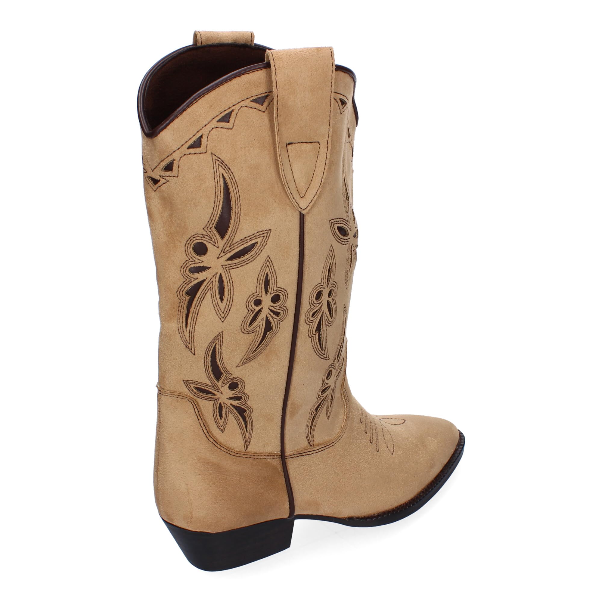 Botas de Mujer Elegantes con Tacon Campero y Adornos Bordados, Cierre Lateral con Cremallera, Puntera Fina