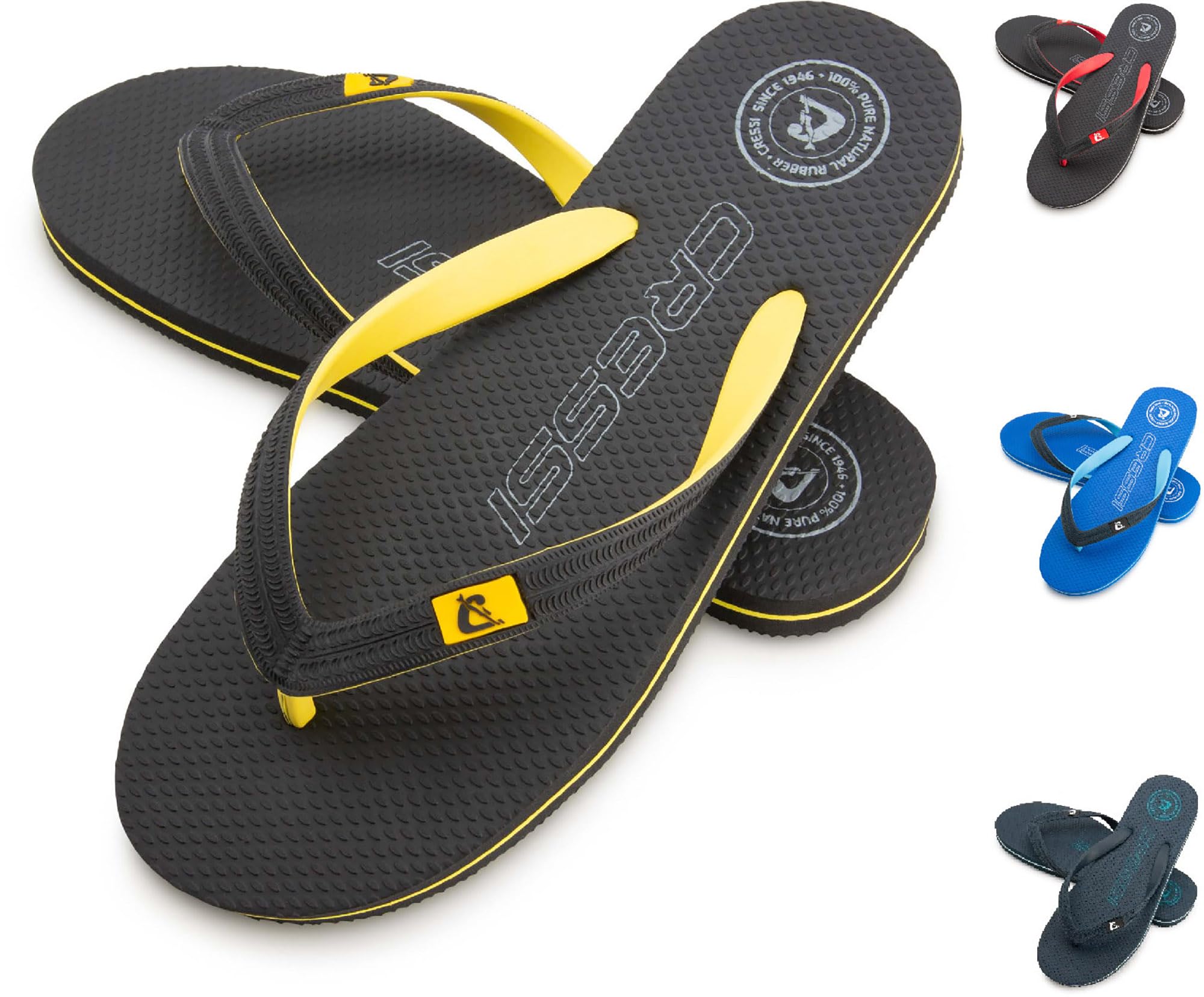 Cressi Leaf Flip-Flop - Unisex Flip-Flops for Beach and Pool - Black/Yellow, 9.5/10.5 UK - 43/44 EU