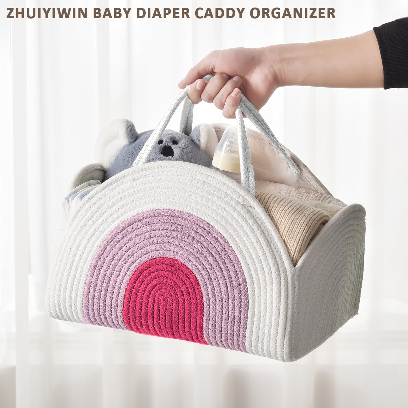 Organizadora para Bebé, Organizador de Pañales para Cambio de Bebé, Organizador de carrito de pañales para bebés con Compartimentos Desmontables (Rosa arcoíris)