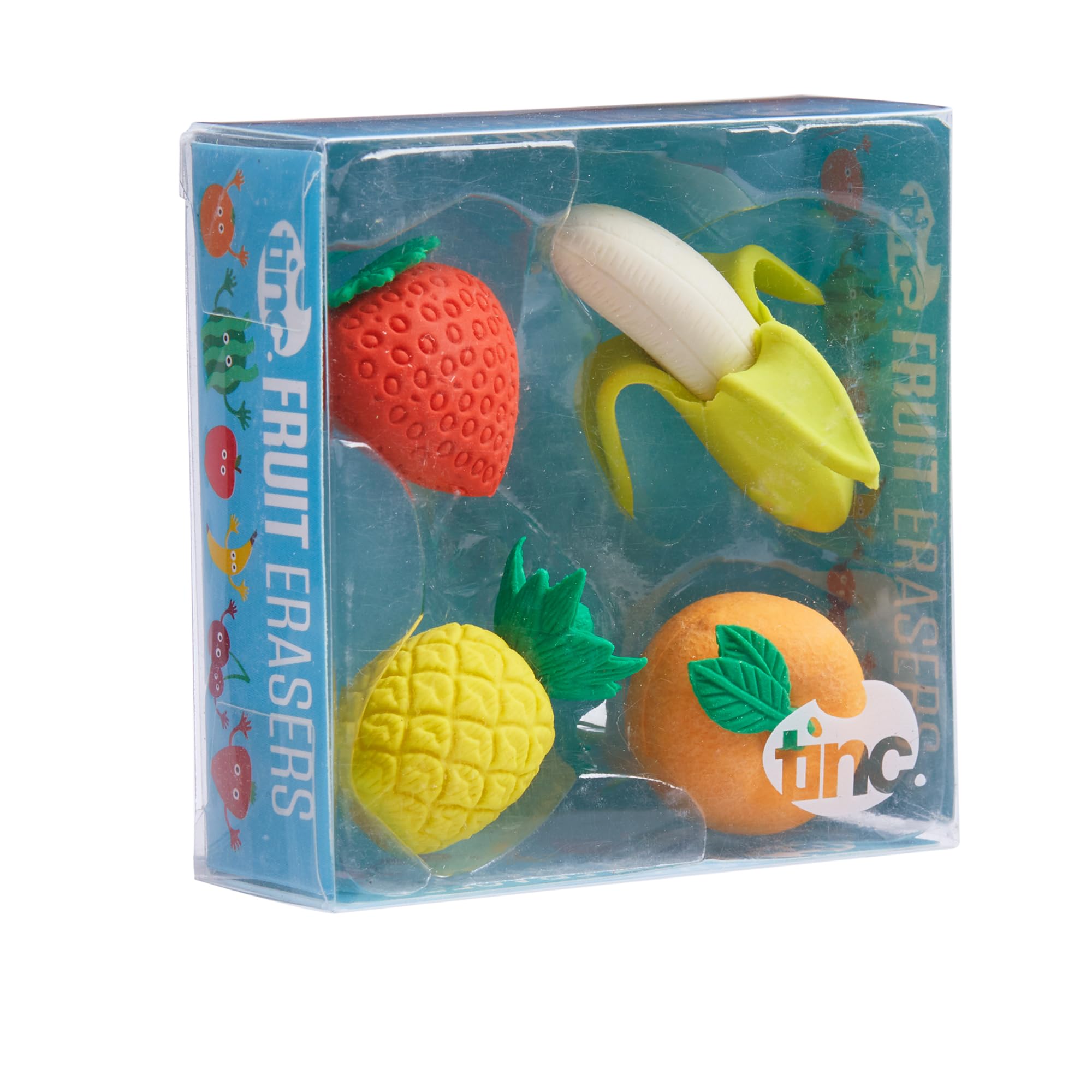 Tinc Fruit Eraser Collection Pack for Kids | for Use at School & Homework - Easy Error Correction - Pencil Erasers - Colourful Gift Style Packaging | 4 Novelty Fruit Shaped Erasers, FRUERCOL
