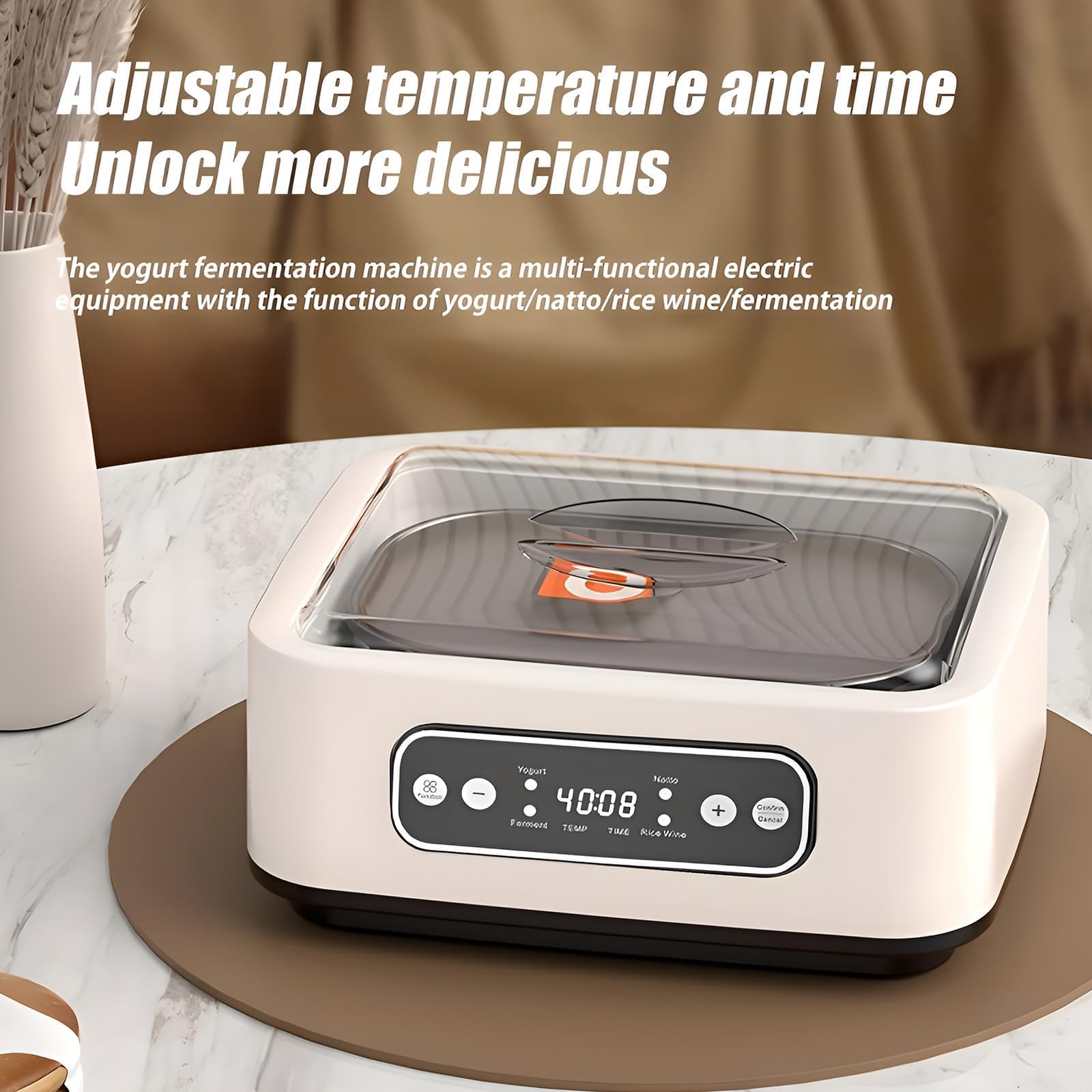 Máquina automática de yogur, máquina eléctrica con temperatura ajustable, pantalla digital LCD y 9 tarros de vidrio para yogur, natto y alimentos fermentados