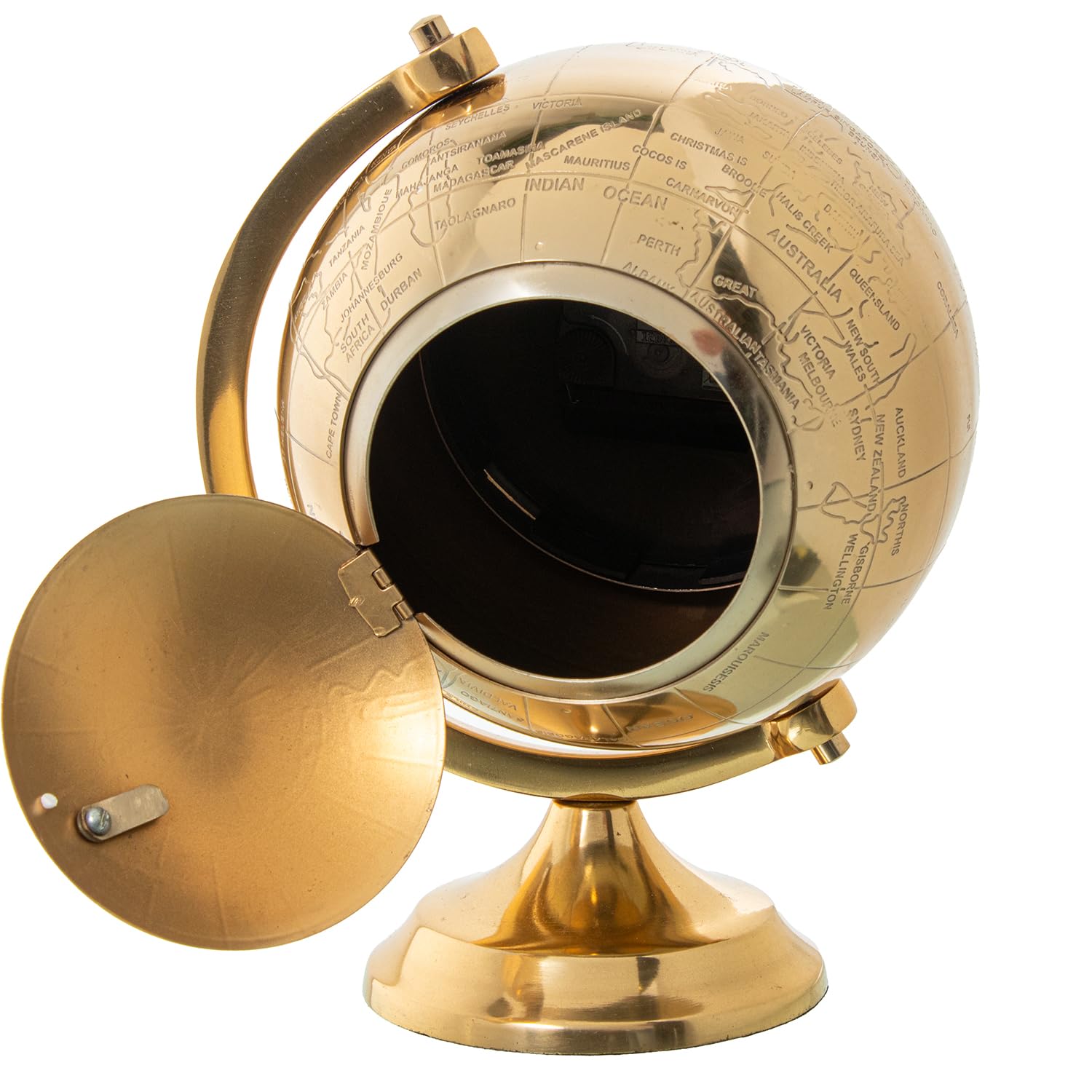 RELOJ 23361 SOBREMESA GLOBO TERRAQ. LATÓN DORADO BRILLO_24X16X20CM