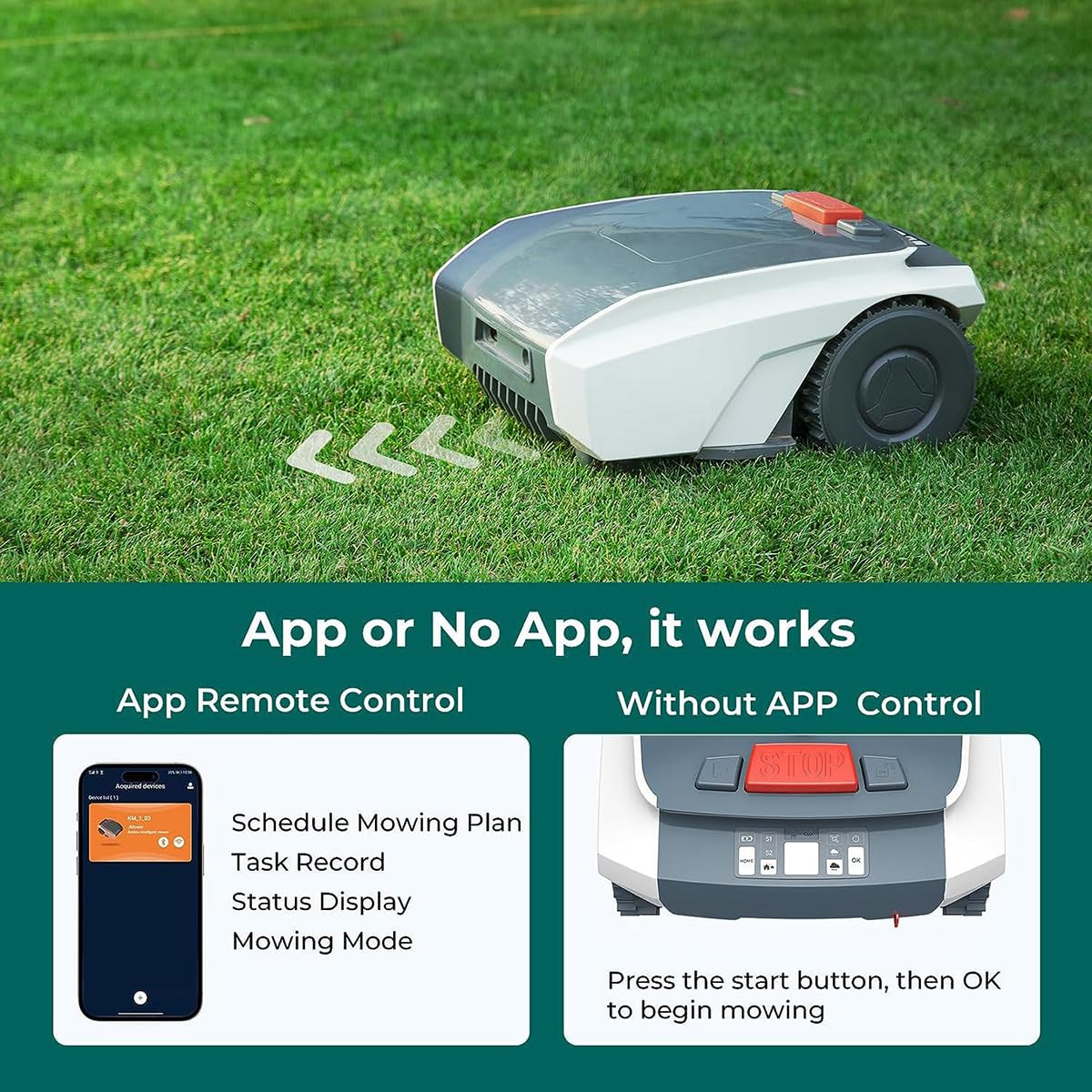 Cortacésped Robótico para Jardín de hasta 1000 m², Orugas Paralelas, Estación de Carga Incluida, Control APP,Robot Cortacésped de 4,4 Ah Ancho de Corte 19 cm,Altura de Corte 20-55mm, Pendiente 33%
