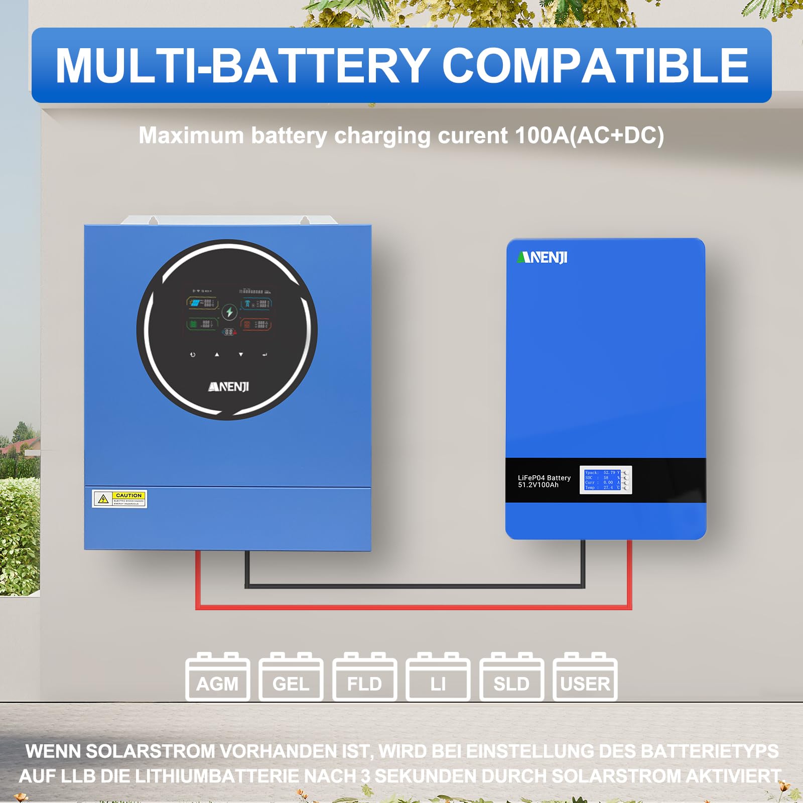 5000W Inverter Ibrido 48V Inverter Fotovoltaico a Onda Sinusoidale Pura, Tensione a Circuito Aperto Fotovoltaico 60–500 Vcc Dispone di Due Porte di Uscita Integrate e un Modulo WiFi