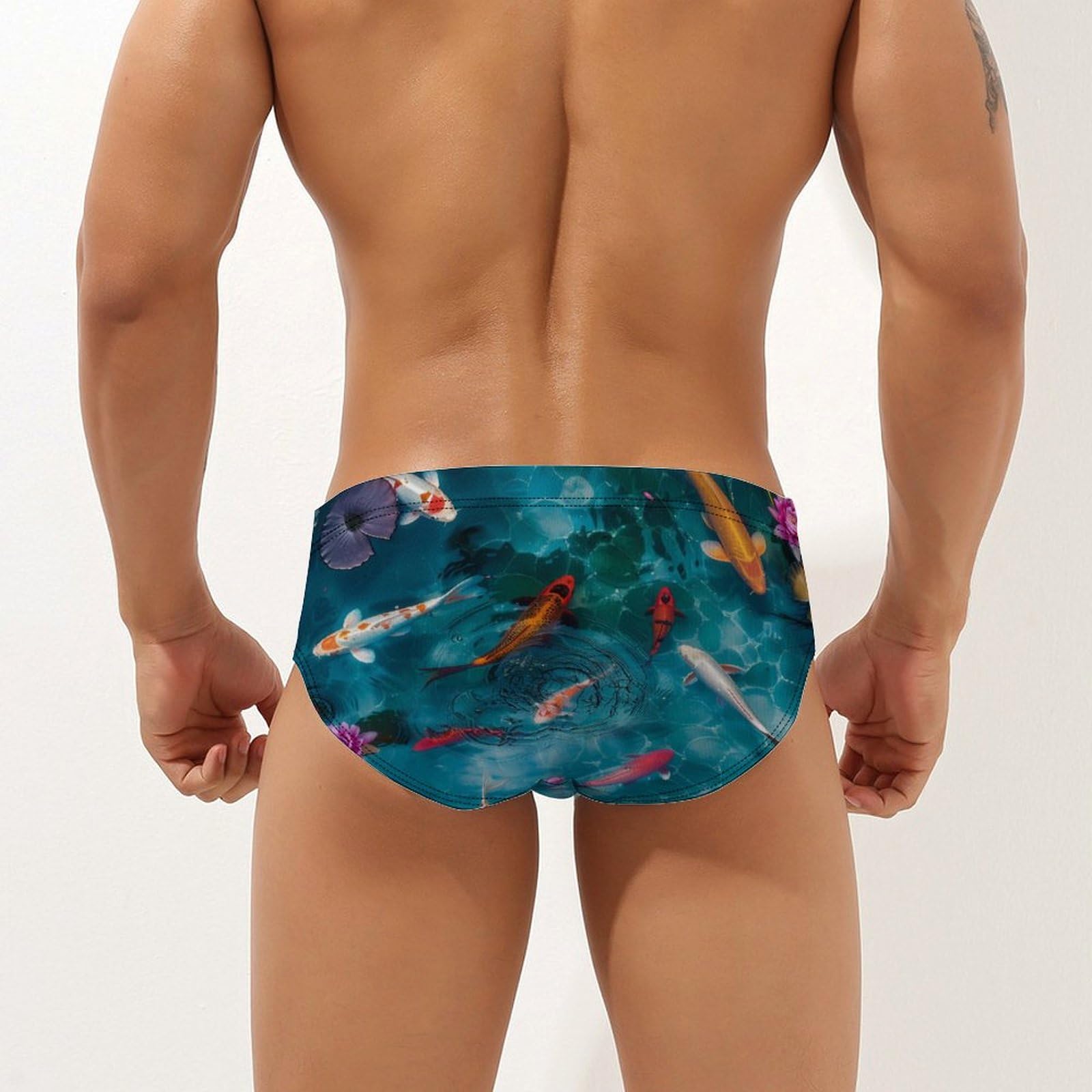Flowers and JapaneseFish Mens Swim Briefs Quick Dry Swim Trunk Bikini Underwear Swimsuit 3XL