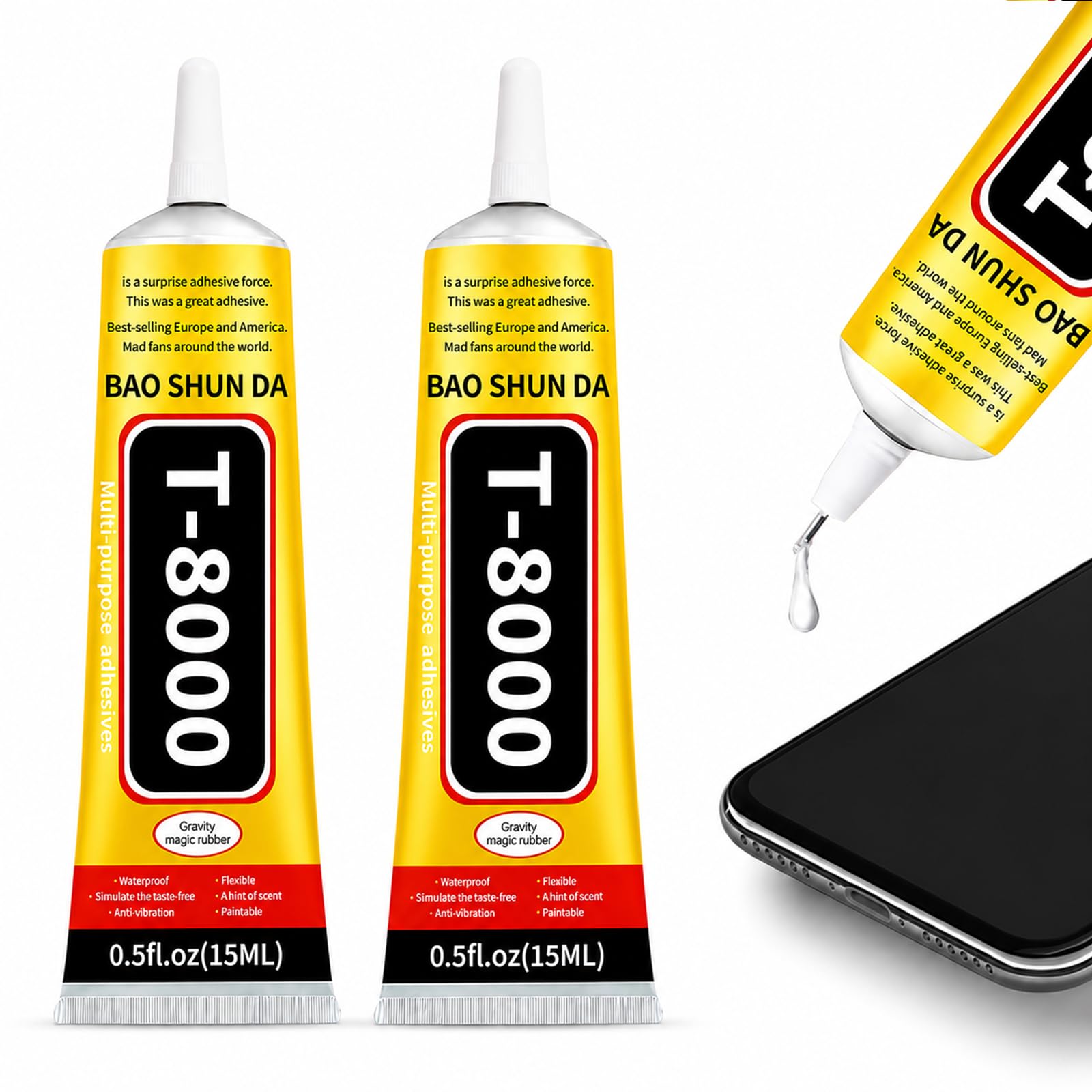 Zynthor T8000 Glue 30ml(2 x 15ml), Clear Flexible Phone Screen Repair Glue