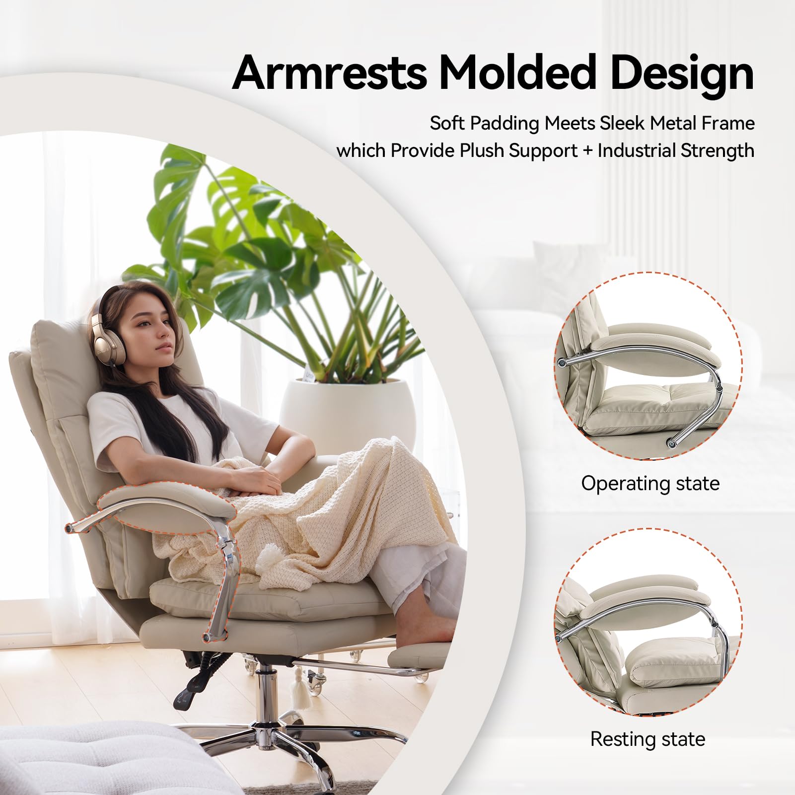 EMIAH Chaise de Bureau avec Repose-Pieds, Inclinable avec roulettes, Beige