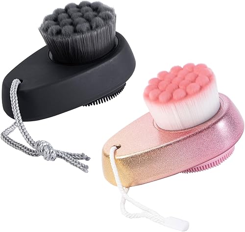 Paquete de 2 cepillos de limpieza facial 2 en 1 para exfoliación facial, cerdas suaves de microfibra de carbón de bambú de doble cara, cepillo de
