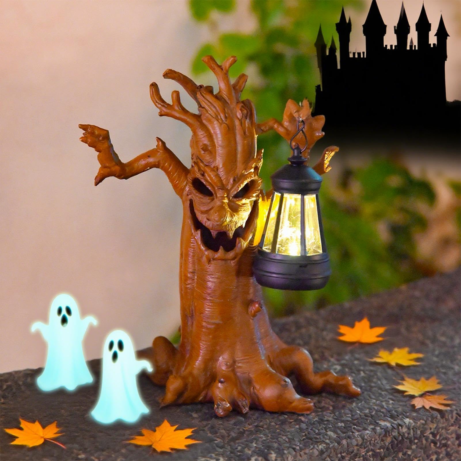 Statue di Halloween Outdoor Tree Ghost Garden Decor con lanterna solare