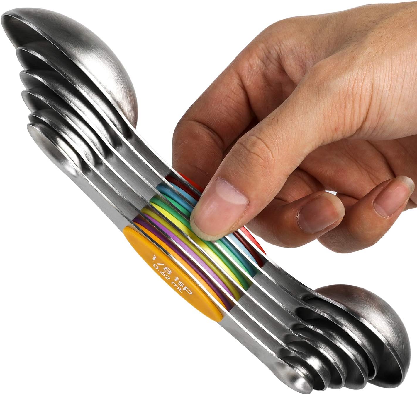 Magnetic Measuring Spoons Set Stainless Steel Stackable Dual Sided Teaspoons and Tablespoons for Measuring Dry and Liquid Ingredients
