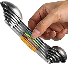 YellRin Magnetic Measuring Spoons Set Stainless Steel Stackable Dual Sided Teaspoons and Tablespoons for Measuring Dry and Liquid Ingredients Set of 6 (Multi)