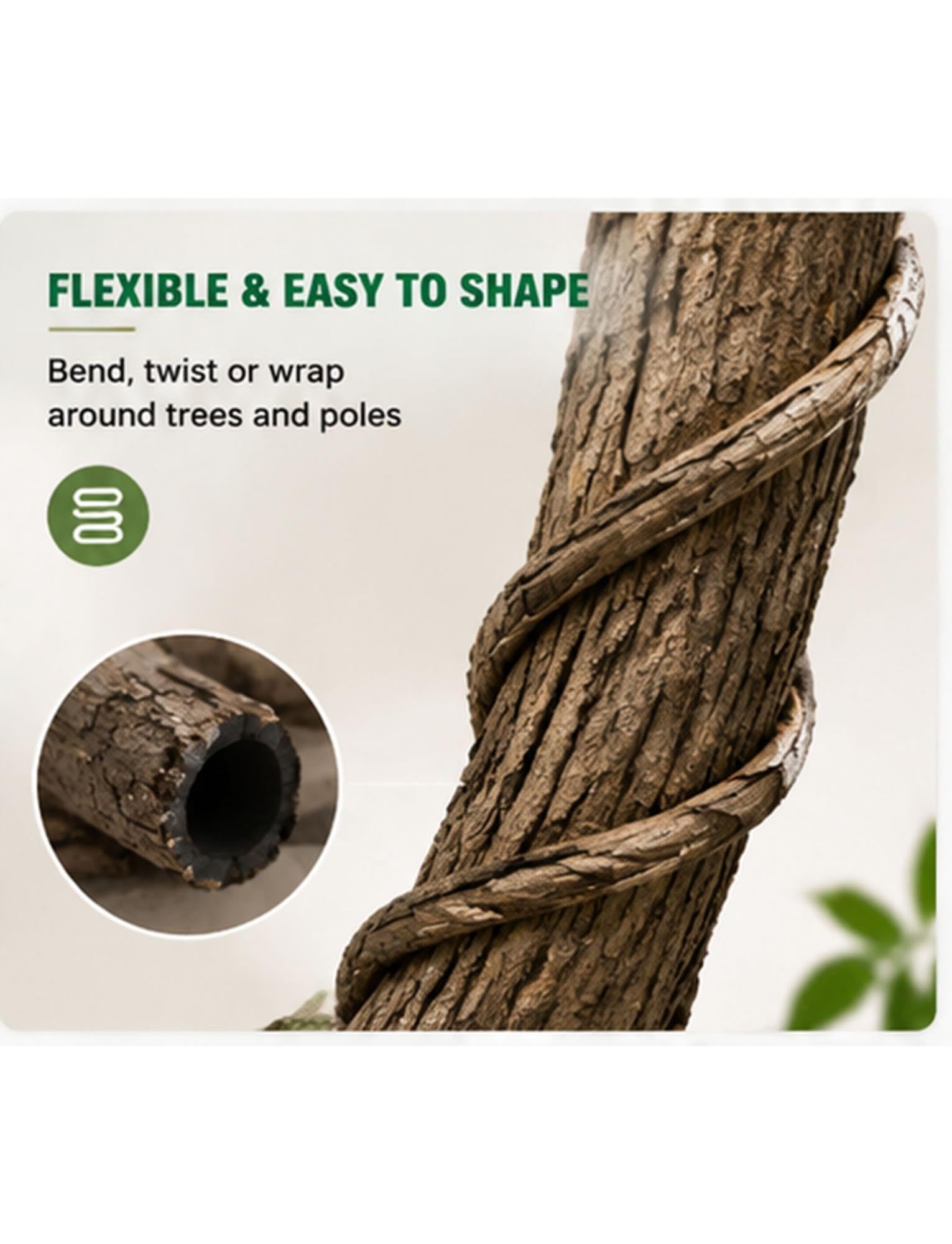 Guaina cava effetto liana per proteggere cavi esterni | Guaina flessibile effetto rattan per cavi e decorazione giardino(2.5cm x 50m/0.98in x 164.04ft)