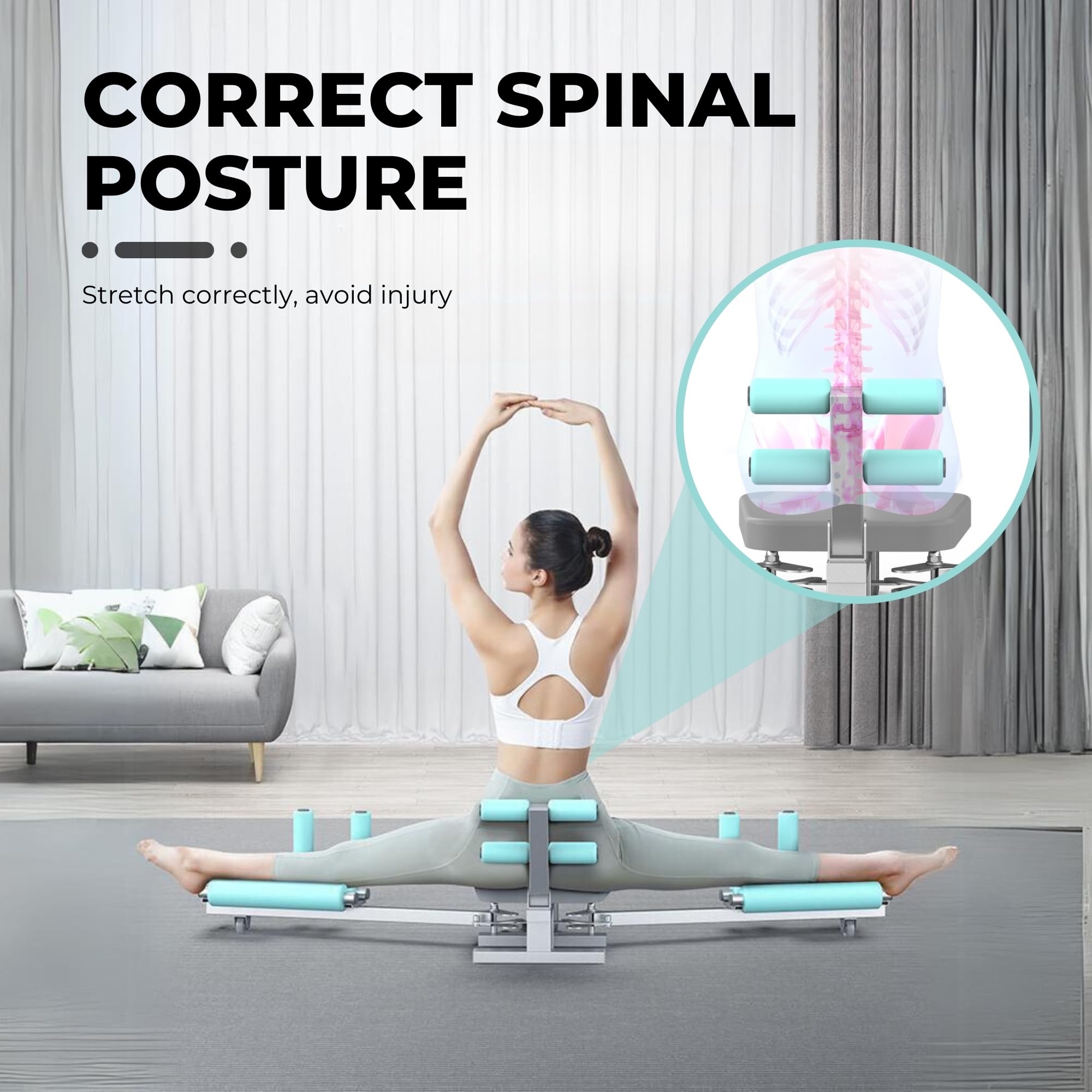 Macchina per lo Stretching delle Gambe. Macchina per l'Estensione delle Gambe con Sedile e Schienale Imbottiti per Migliorare la Flessibilità Muscolare. Estensore per Gambe per Allenamento a Casa.