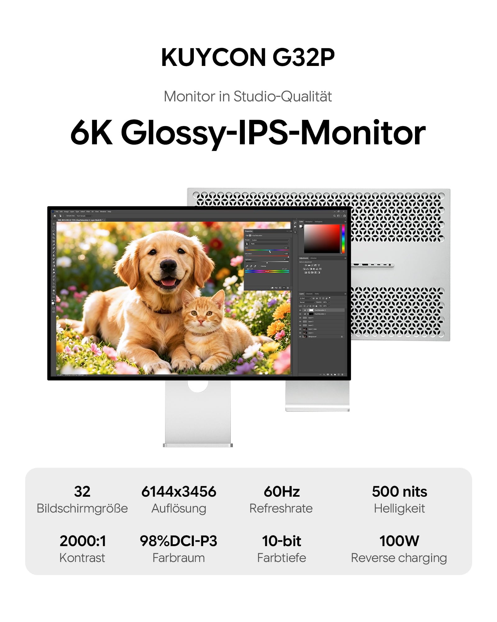 G32P 31,5 Zoll 6K Monitor 6144 x 3456 Höhenverstellbarer Ständer | 2000:1 Kontrast 500 cd/m², 99% DCI-P3 USB-C 100W 80Gbps, ATW AR-entspiegelt, für Designer Videobearbeitung CAD