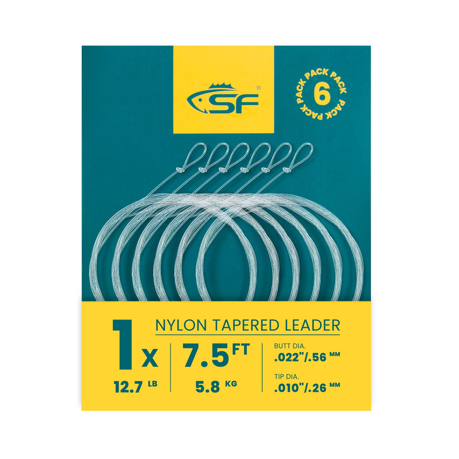 SF 6Pcs Pre-Tied Loop Fly Fishing Tapered Leader Nylon Fly Trout Leader 7.5FT-1X — image 1