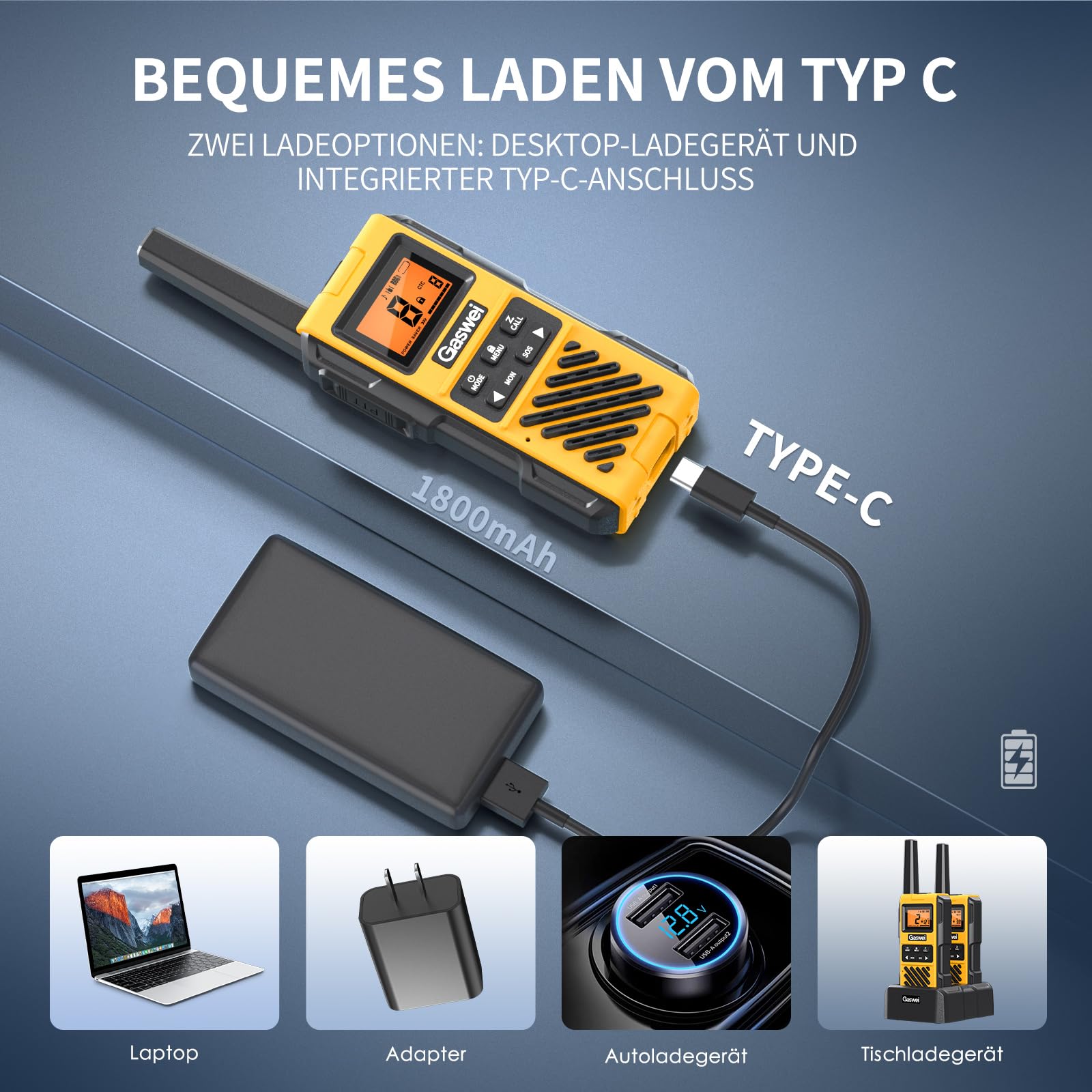 Gaswei G1pro+ IP67 wasserdichte Walkie-Talkies mit großer Reichweite | Lizenzfreies PMR 446 Funkgerät mit VOX-Handsfree, SOS-Notruf & FM-Radio für Camping, Outdoor, Reisen & Baustelle (2 Stück)