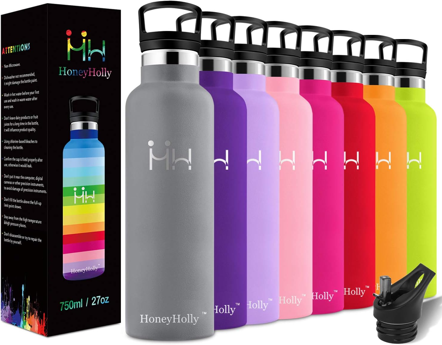 HoneyHolly Stainless Steel Vacuum Insulated Water Bottle,Reusable Bpa Free Metal Sport Bottles with Straw & Filter,500ML Leakproof Hot & Cold Drinks BottleTravel Thermoflask for Kids