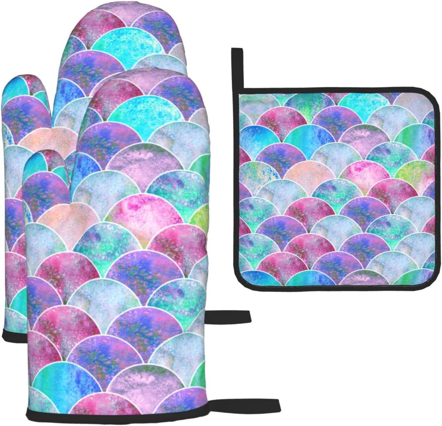 Fish Scale Ocean Print Heat Resistant Microwave Gloves, Used for Baking, Cooking, and Fashion Kitchen Essentials