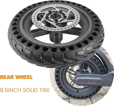 8.5 inch Solid Tire with hub,Explosion-Proof Solid Tire Wheel Hub 110mm brake rotors Set,Shock Absorbing Scooter Tubeless Tyre compatible with Mi M365/1s gotrax Electric Scooter parts